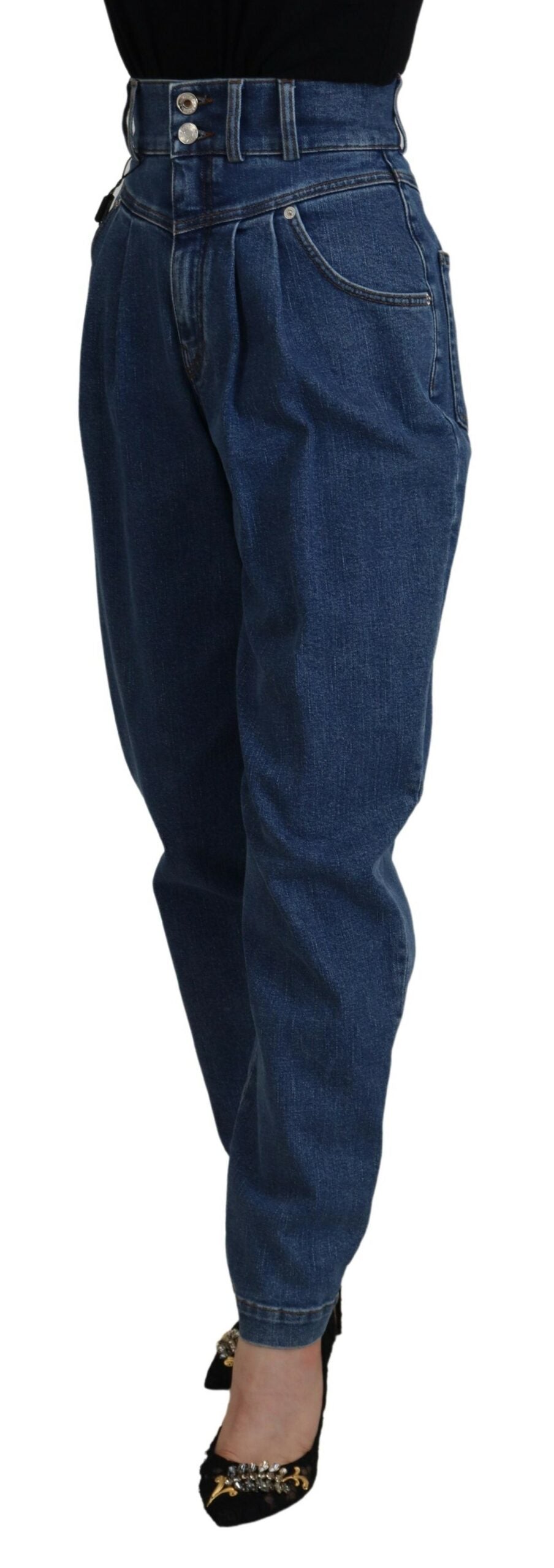 Blauwe jeans met hoge taille en stretchkatoen