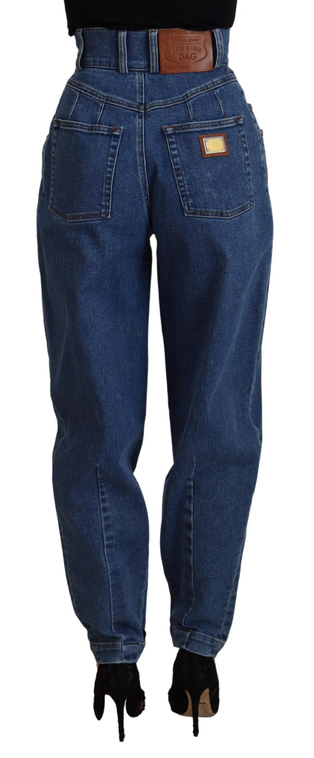 Blauwe jeans met hoge taille en stretchkatoen