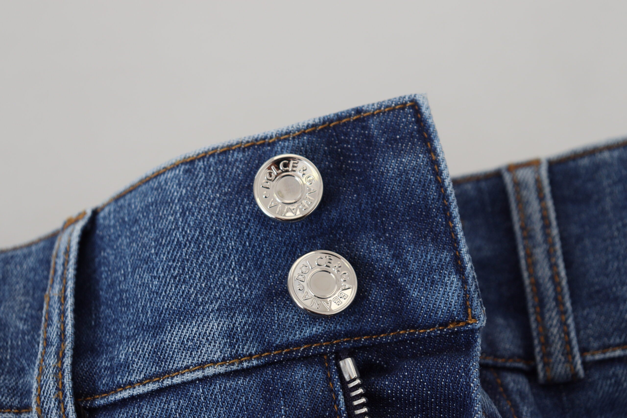 Blauwe jeans met hoge taille en stretchkatoen