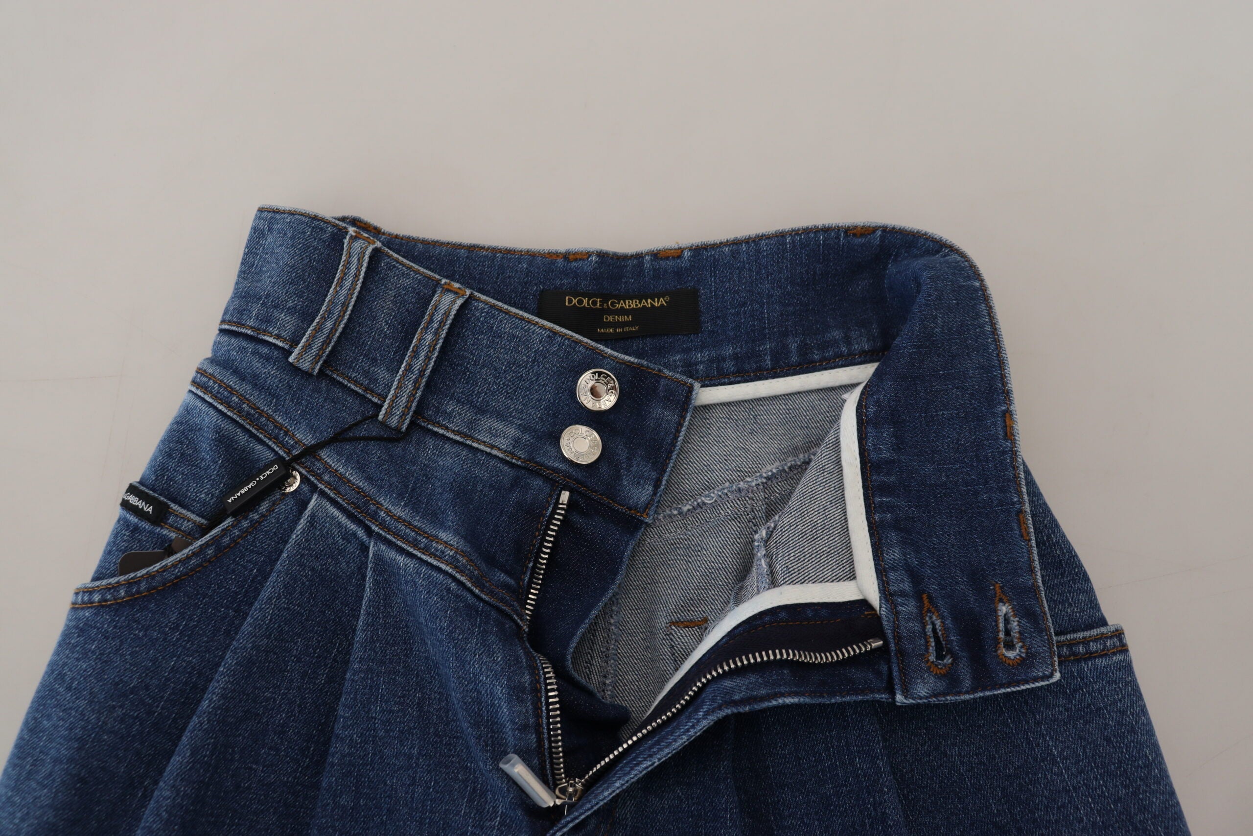 Blauwe jeans met hoge taille en stretchkatoen