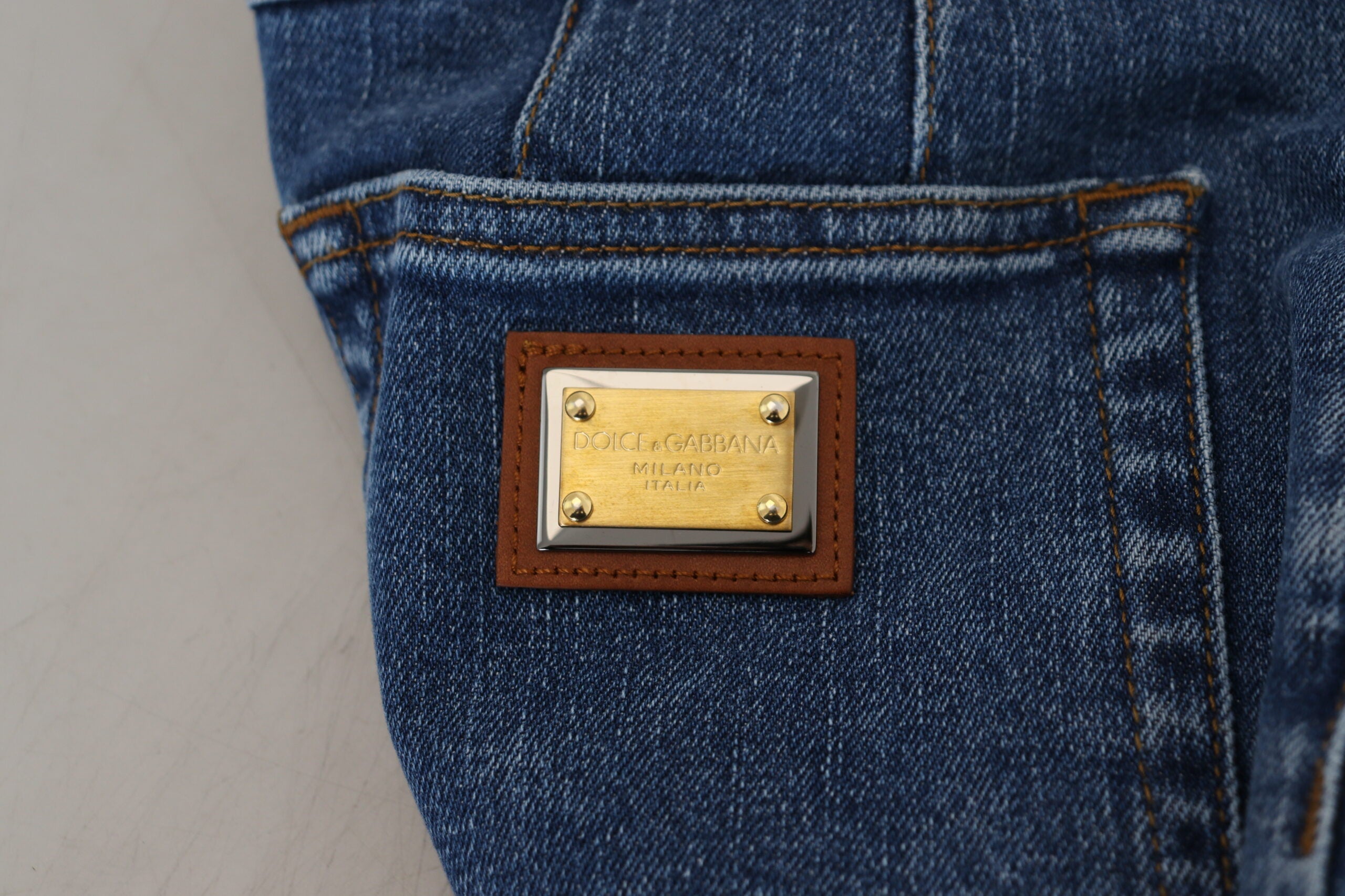 Blauwe jeans met hoge taille en stretchkatoen