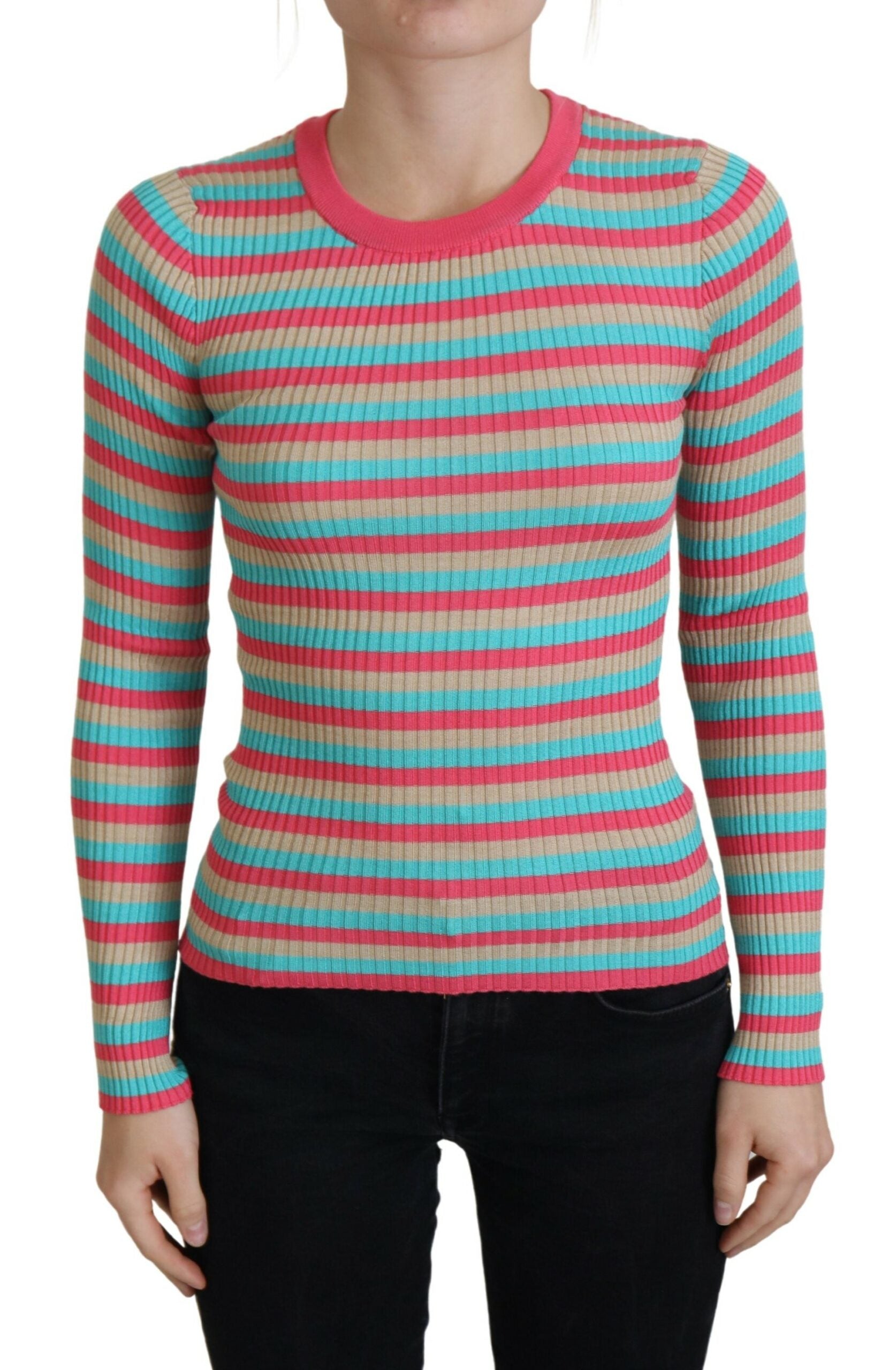 Multicolor ronde hals trui zijden trui
