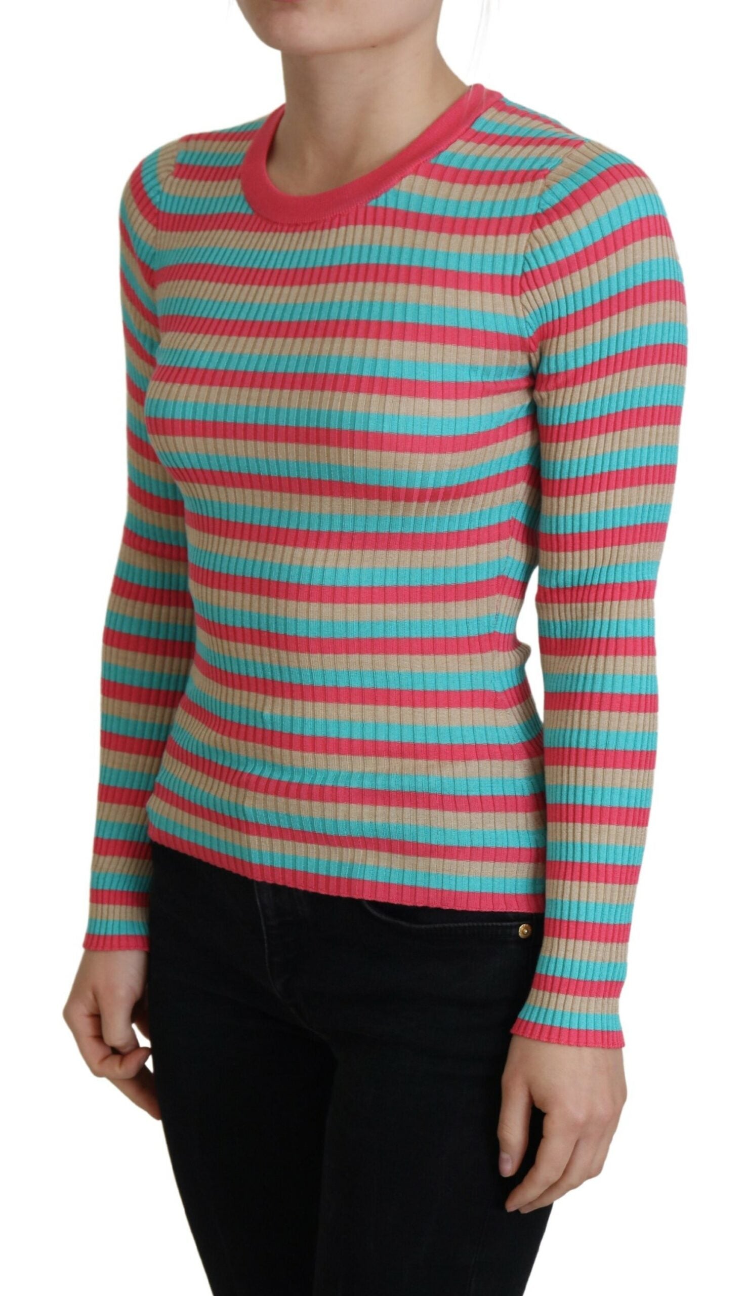 Multicolor ronde hals trui zijden trui