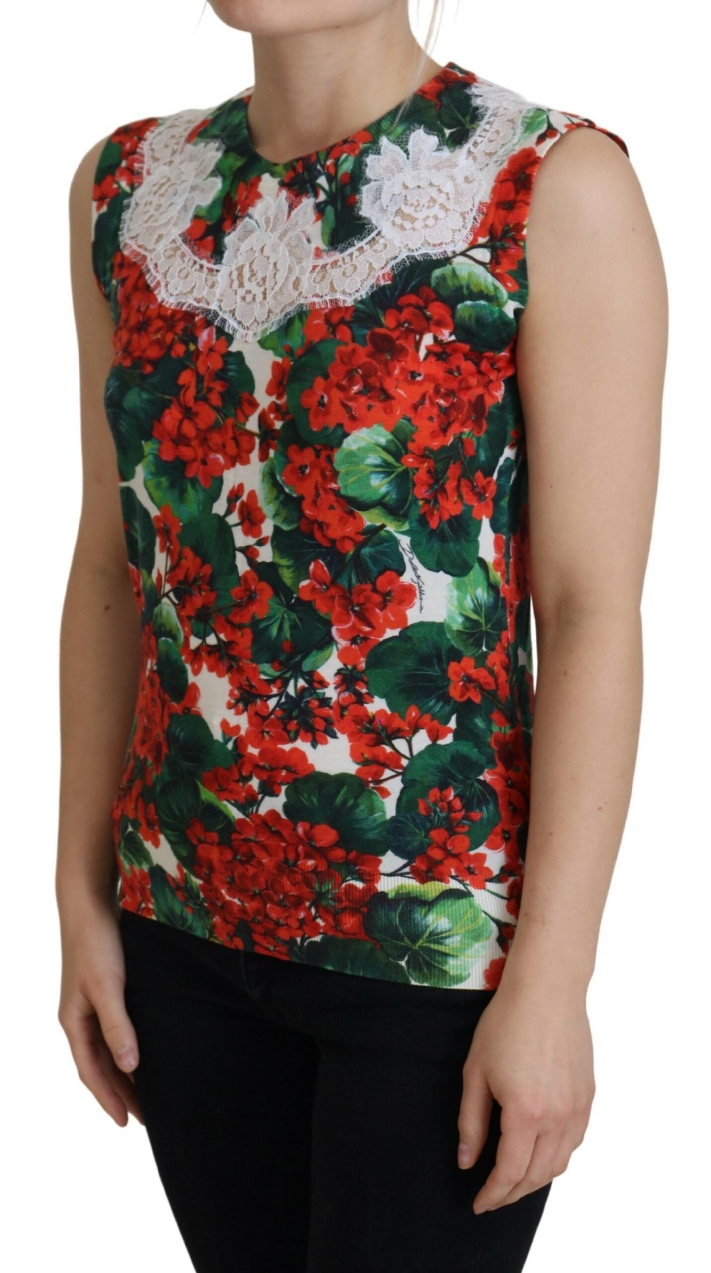Witte bloemenwollen kanten tanktop