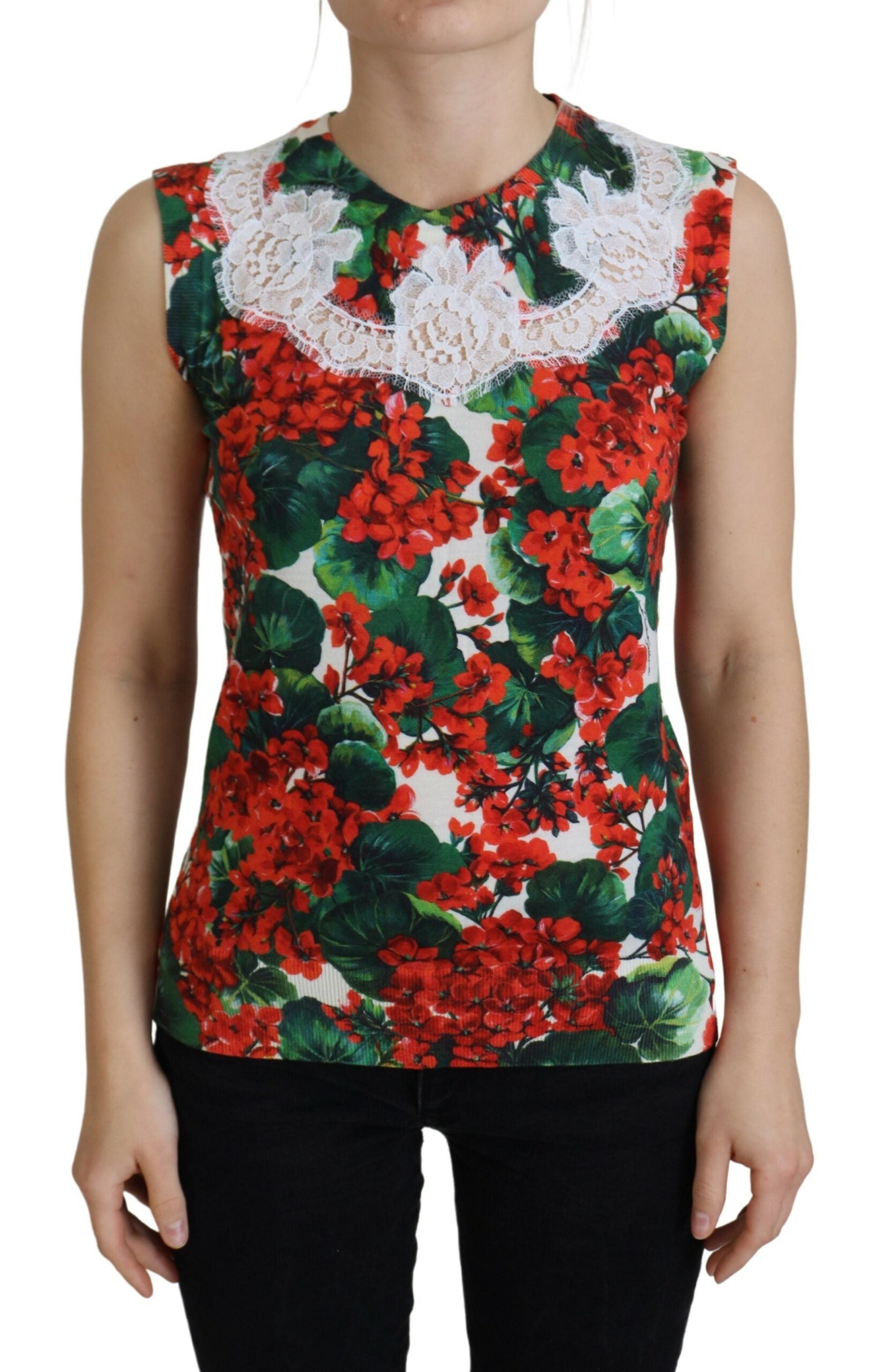 Witte bloemenwollen kanten tanktop