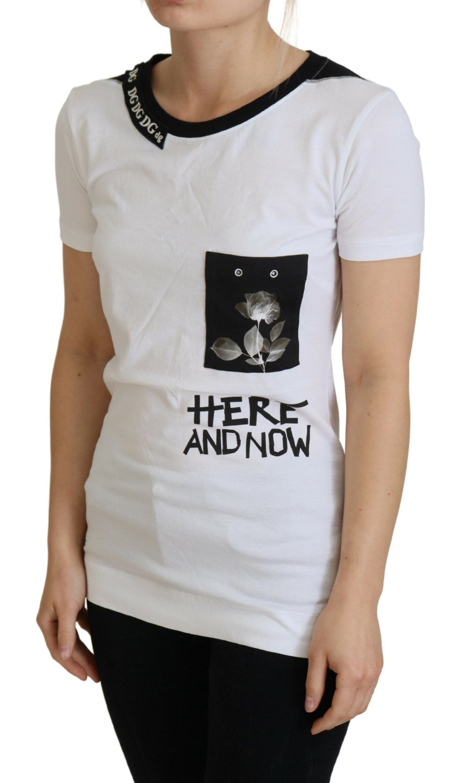 Wit katoenen T-shirt met ronde hals