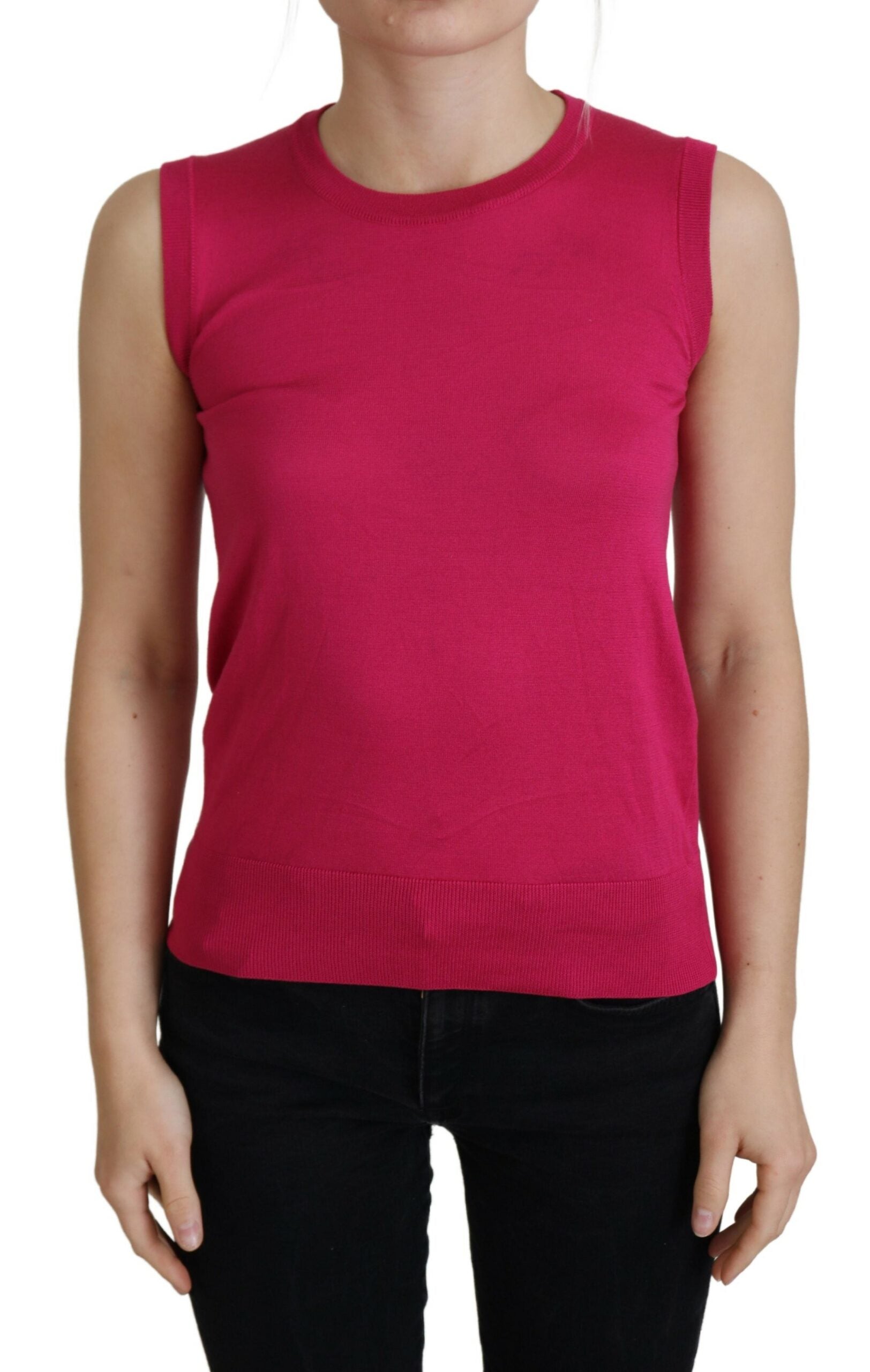 Roze zijden vest pullover ronde hals tanktop