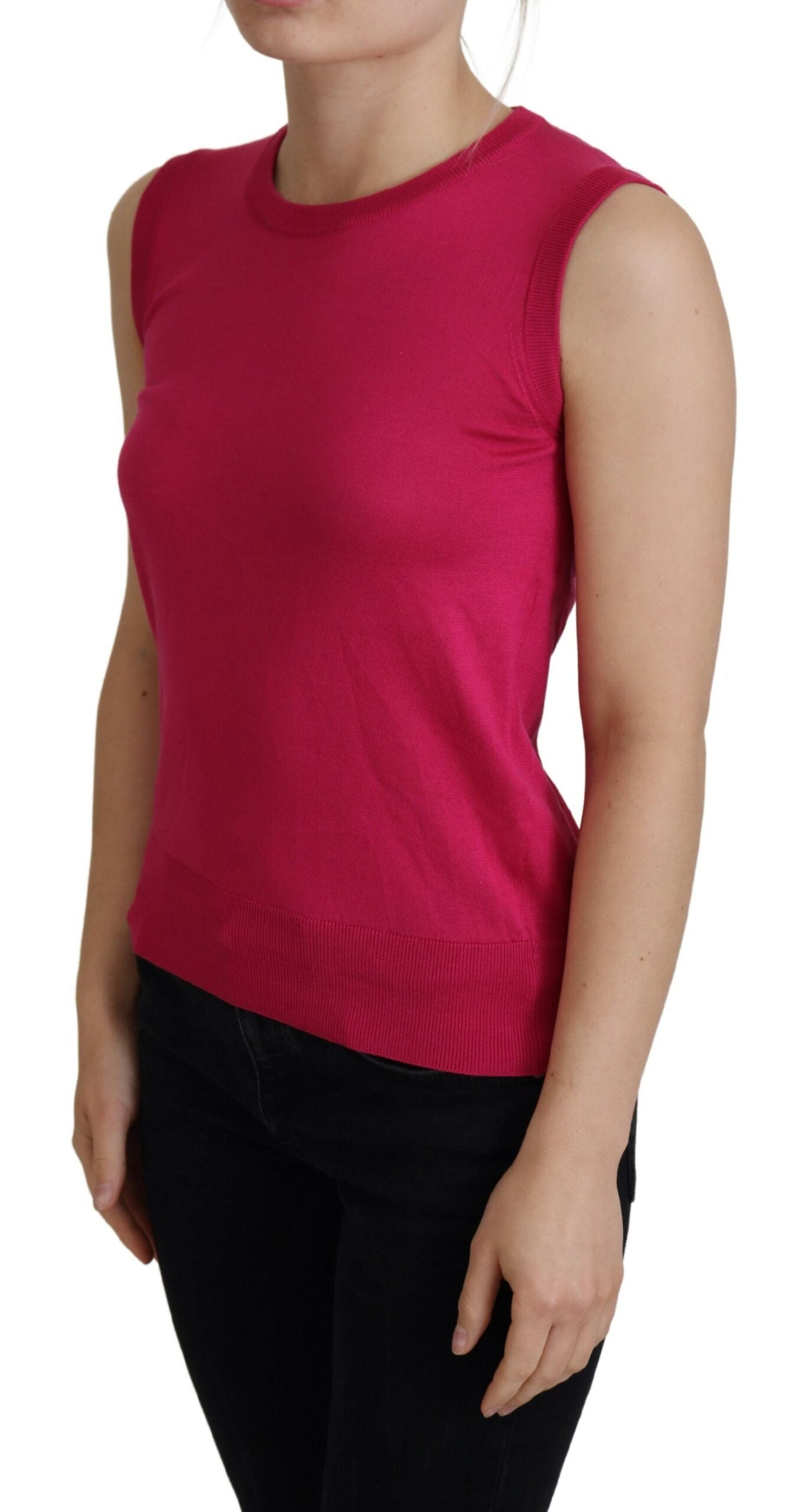 Roze zijden vest pullover ronde hals tanktop