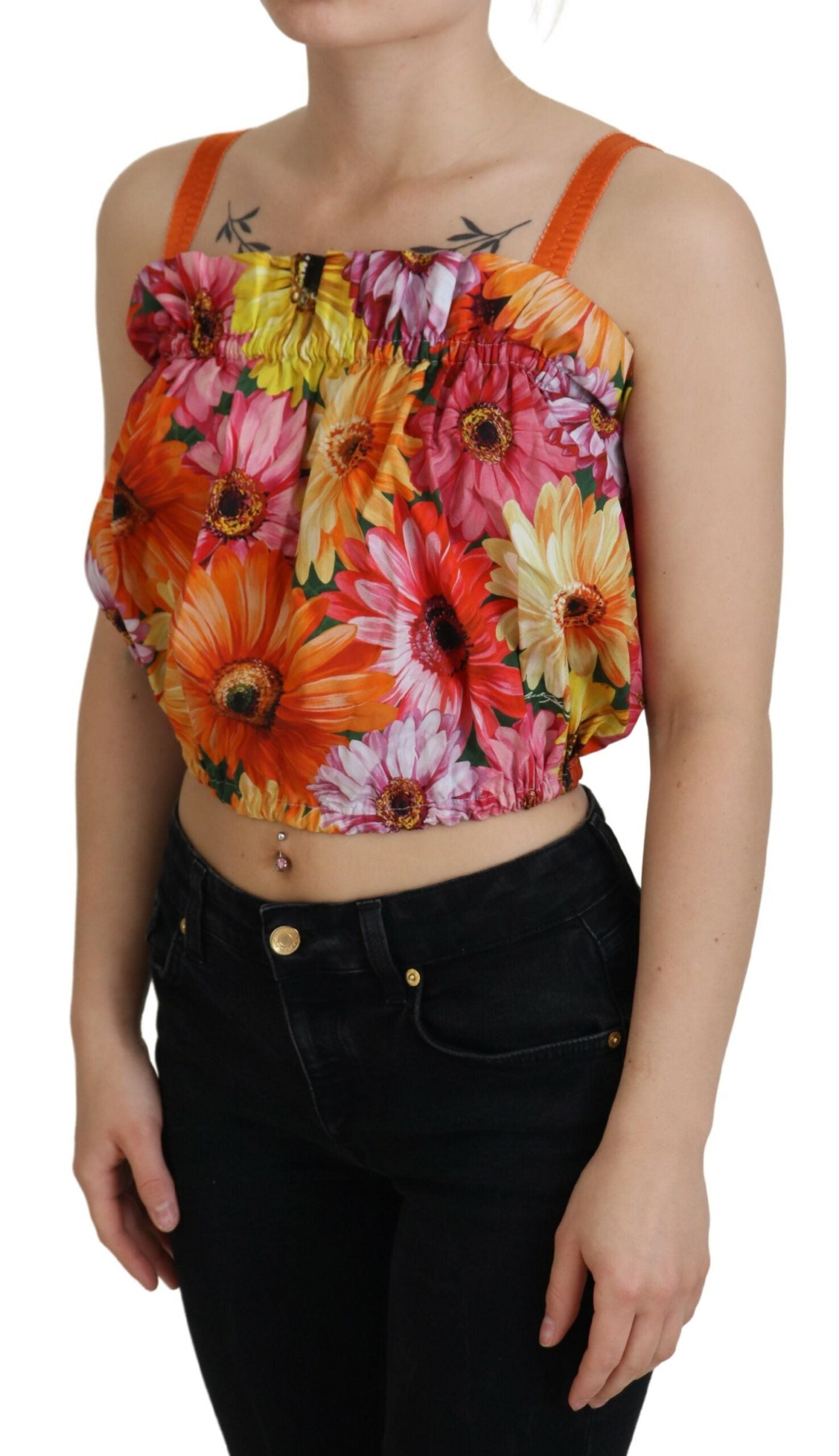 Blouse cropped bloemen katoenen tanktop
