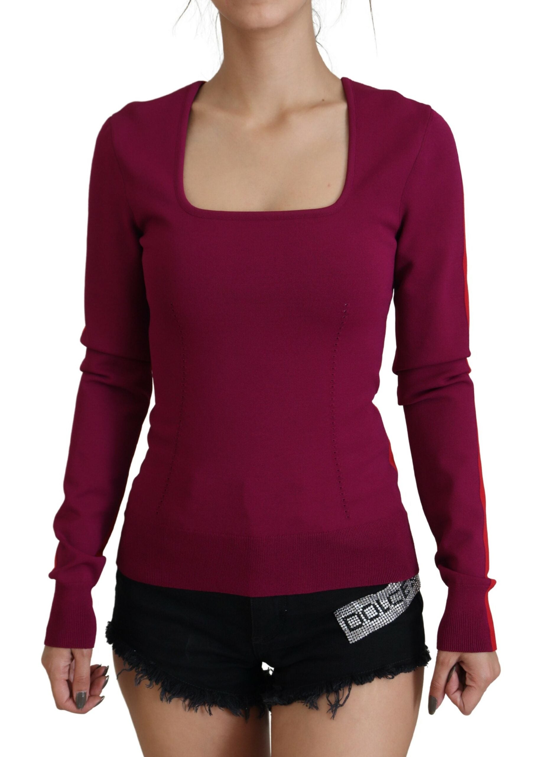 Multicolor Viscose Trui met Vierkante Hals