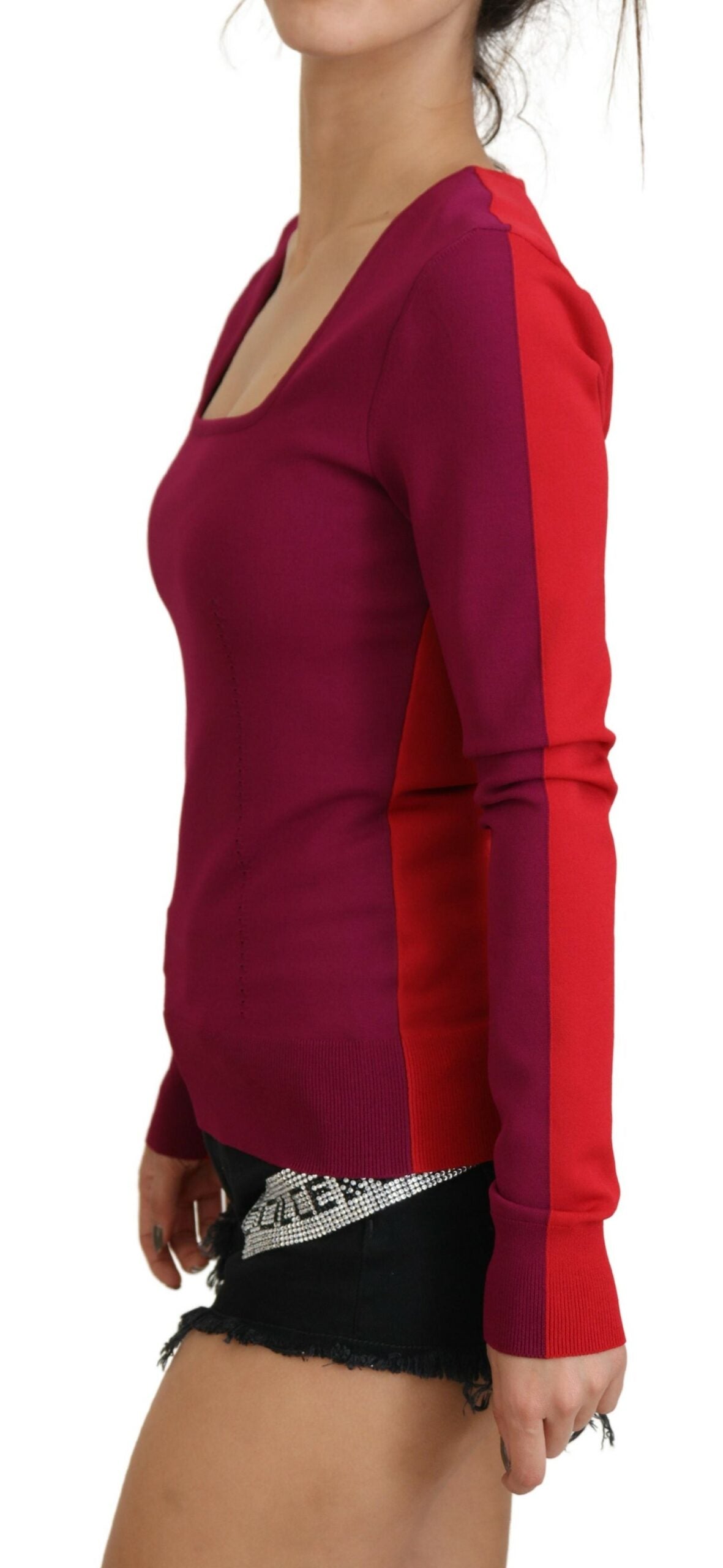 Multicolor Viscose Trui met Vierkante Hals