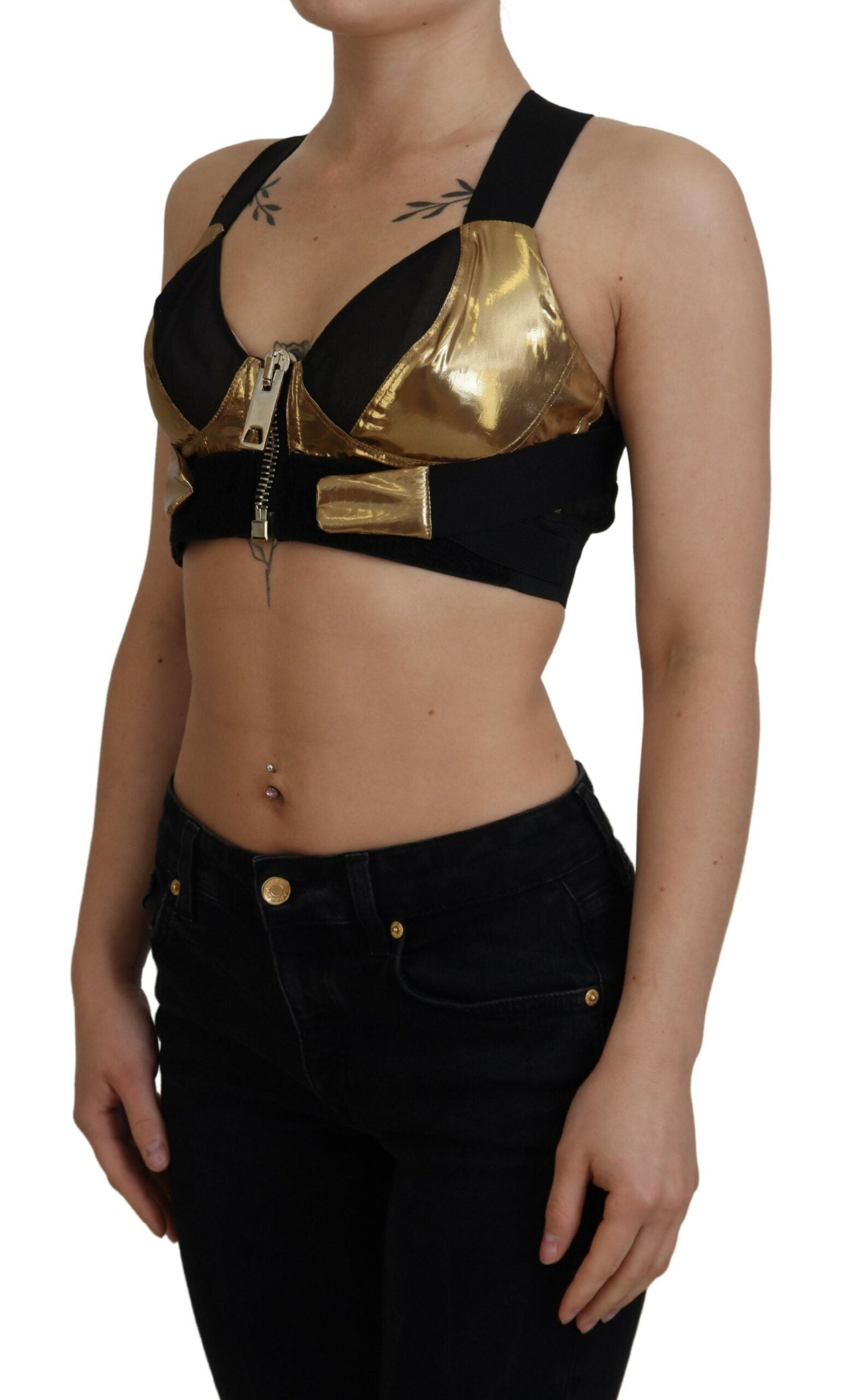 Zwarte gouden mouwloze cropped bustiertop