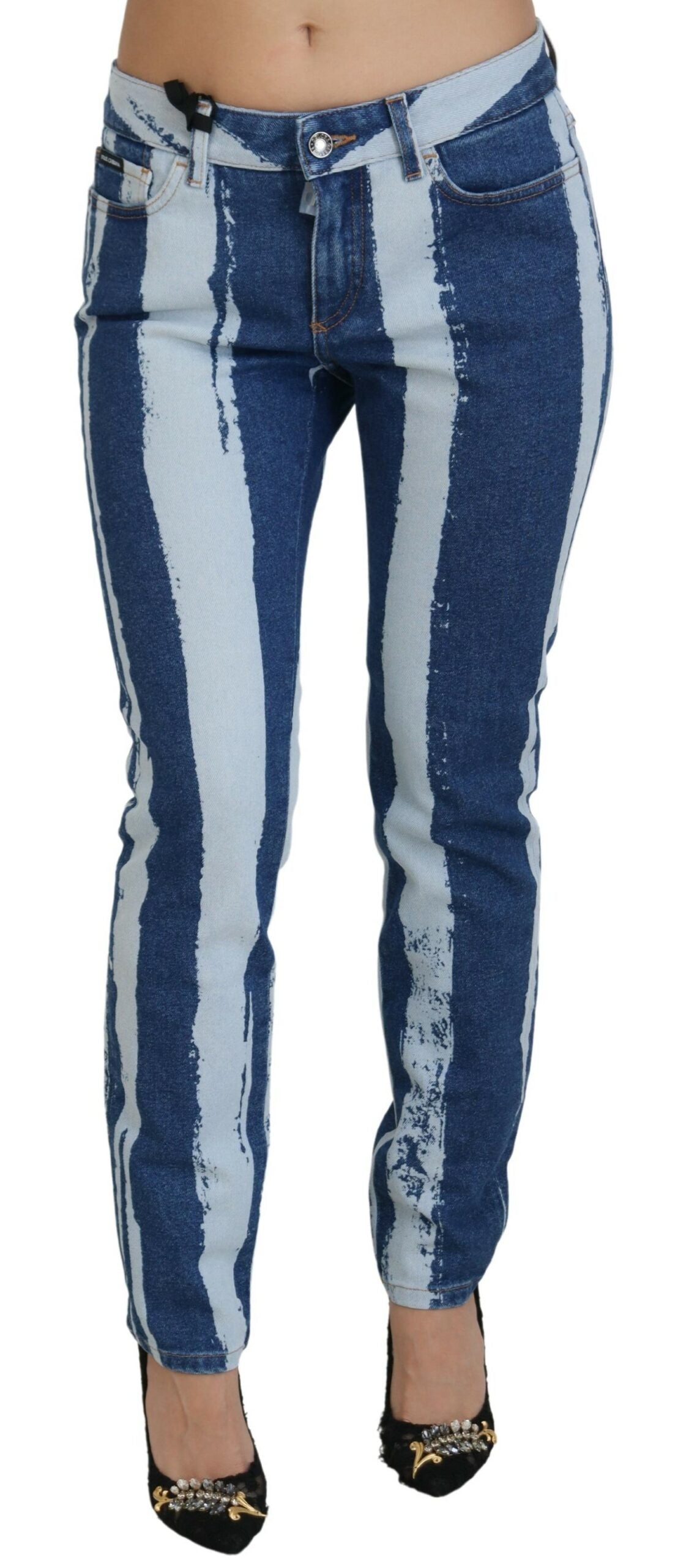 Kobaltblauwe gestreepte skinny denim katoenen jeans