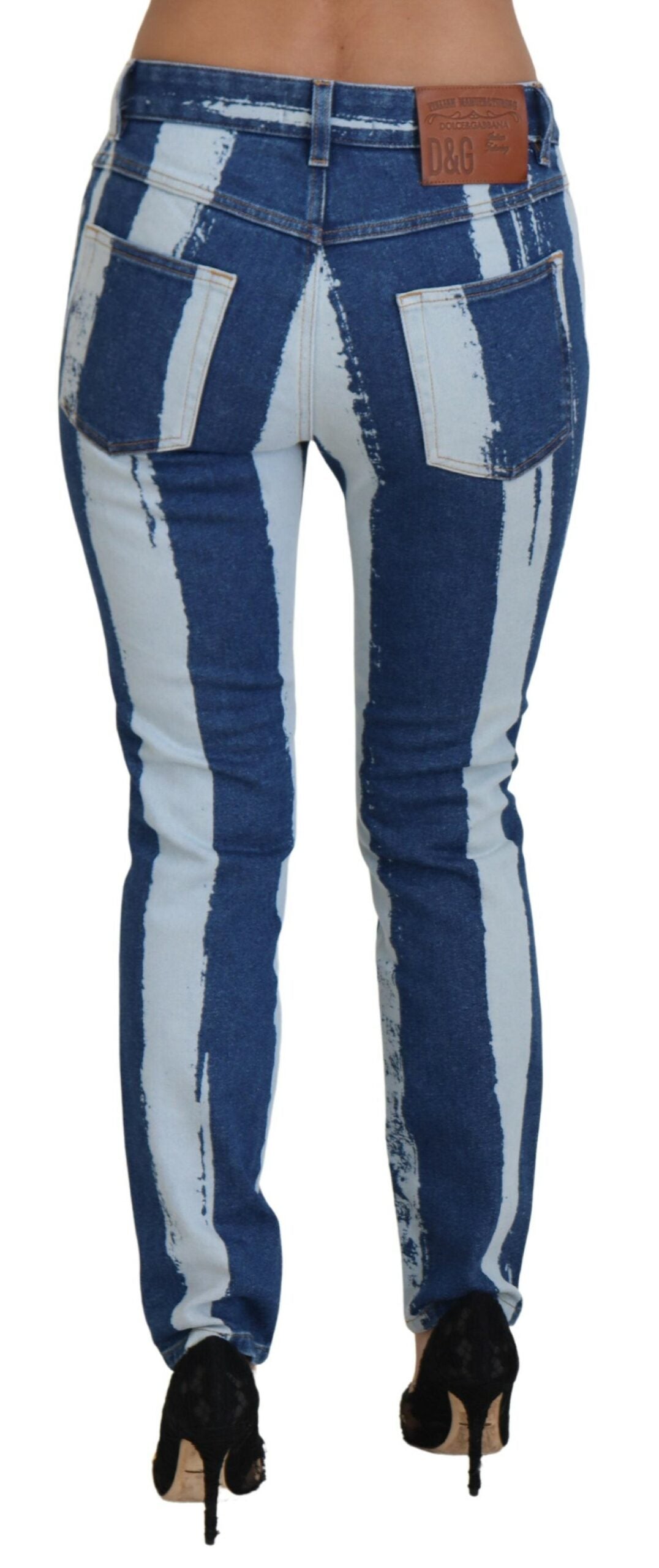 Kobaltblauwe gestreepte skinny denim katoenen jeans