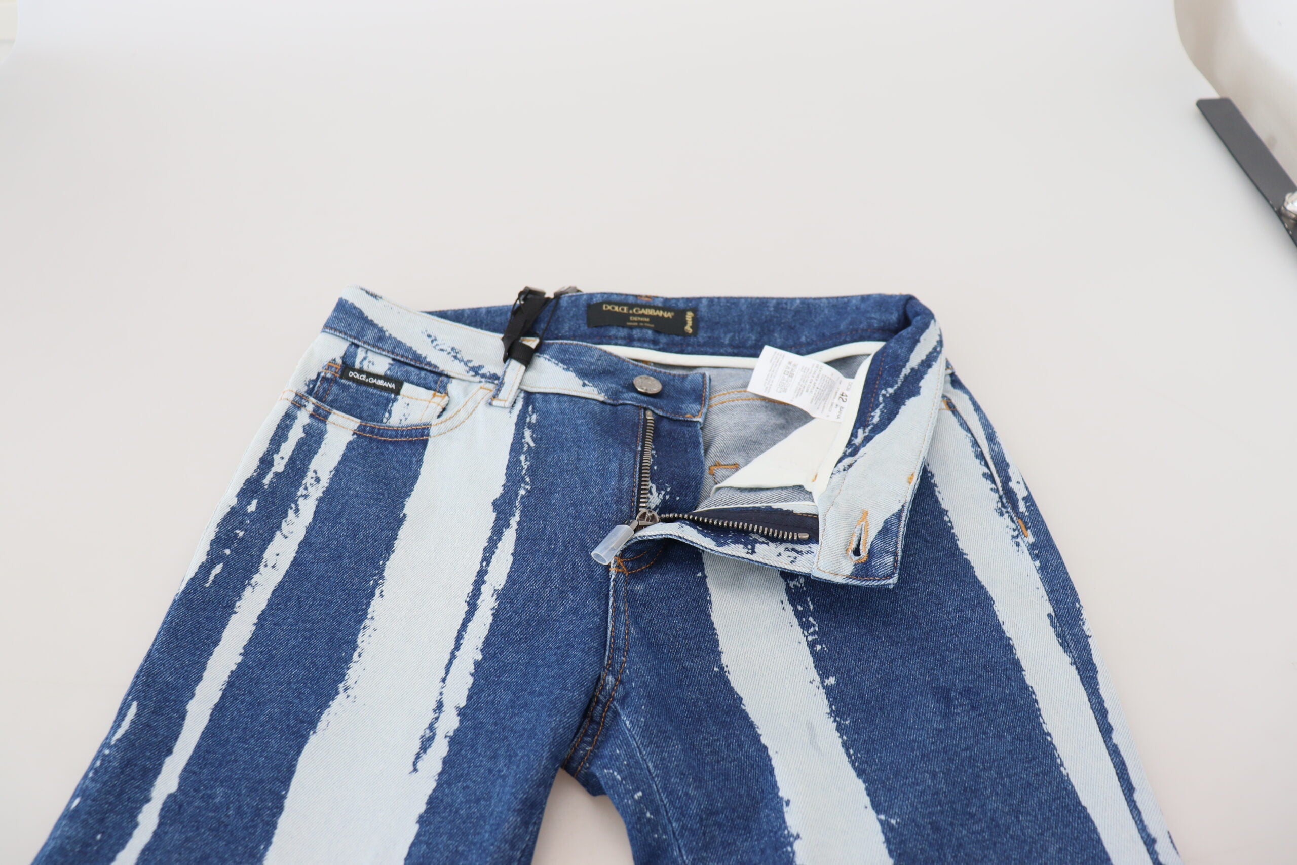 Kobaltblauwe gestreepte skinny denim katoenen jeans