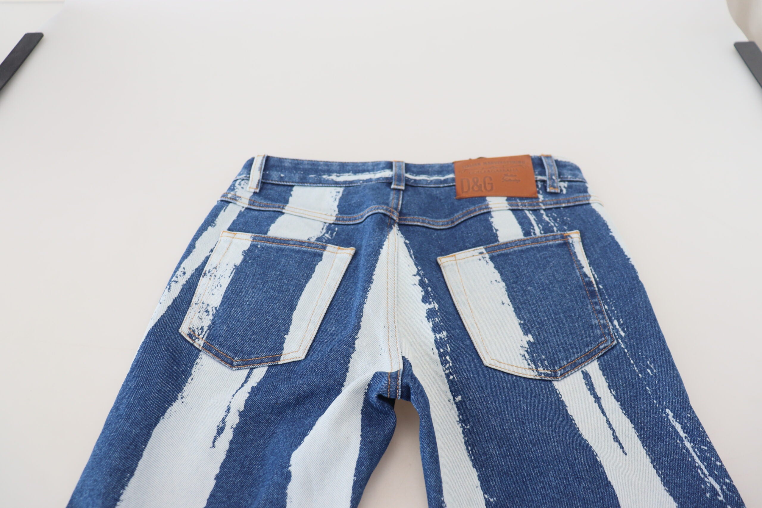 Kobaltblauwe gestreepte skinny denim katoenen jeans
