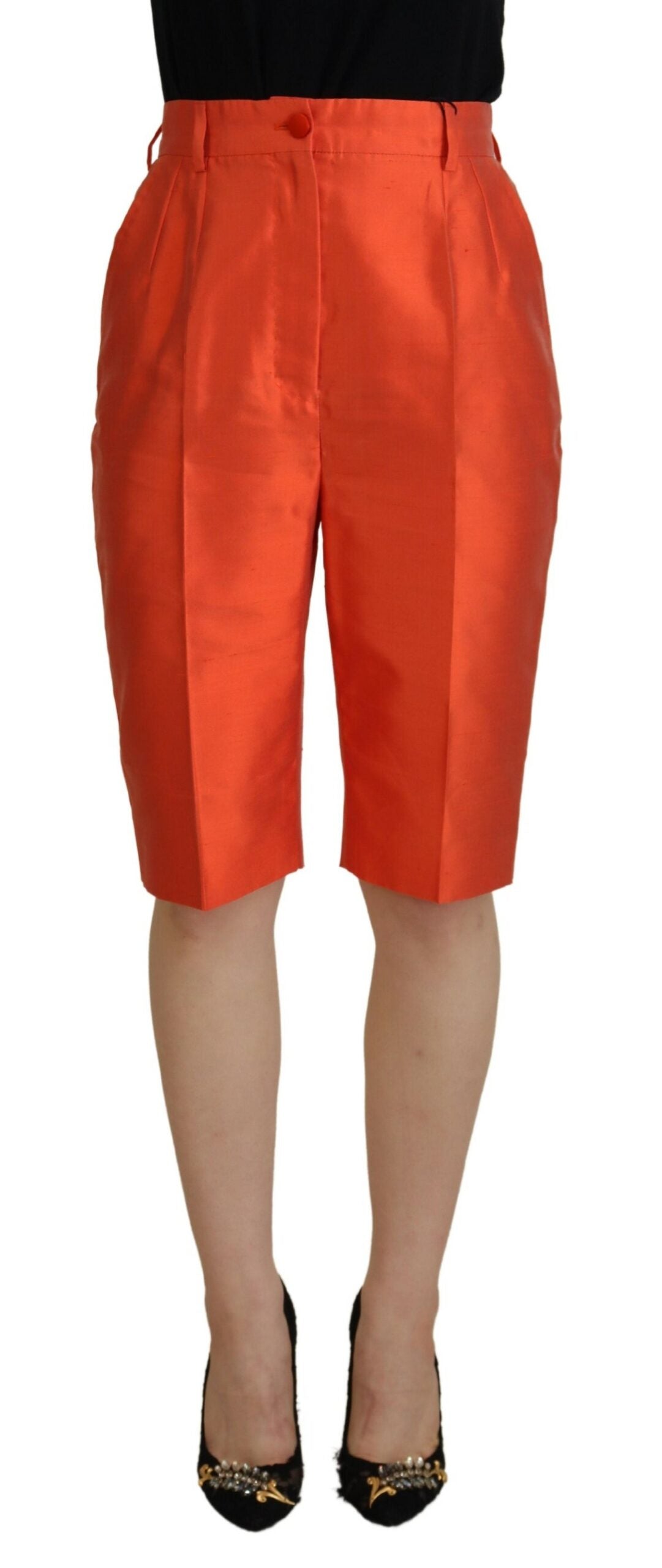 Oranje zijden cropped broek met hoge taille