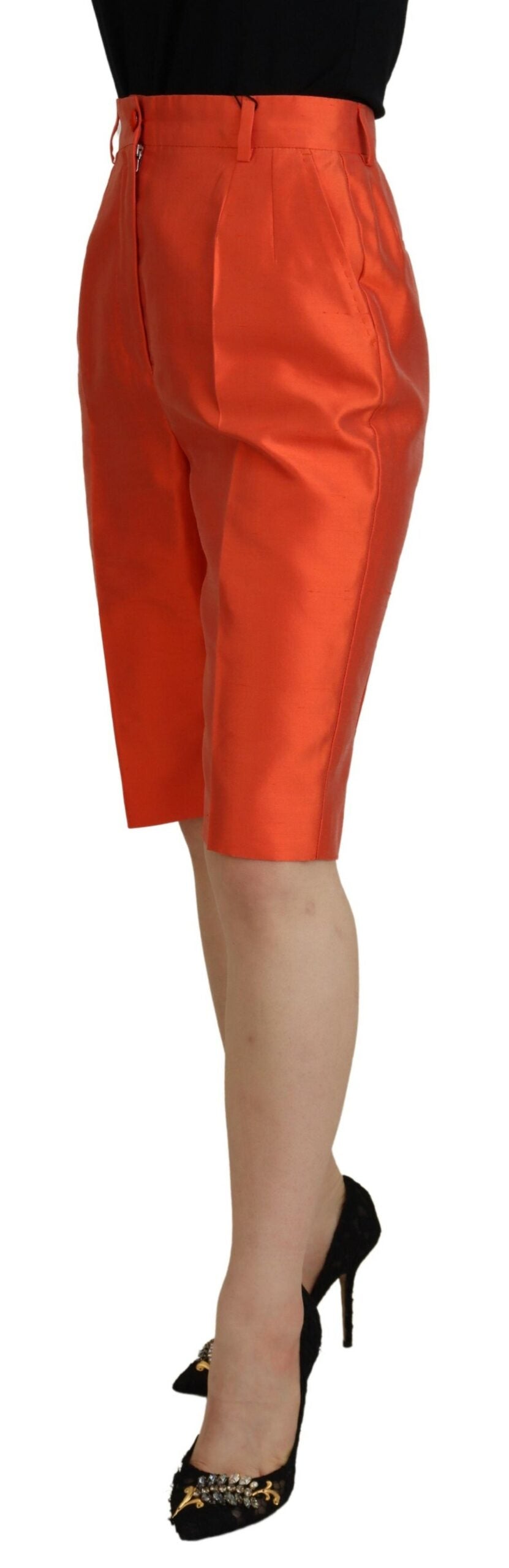 Oranje zijden cropped broek met hoge taille