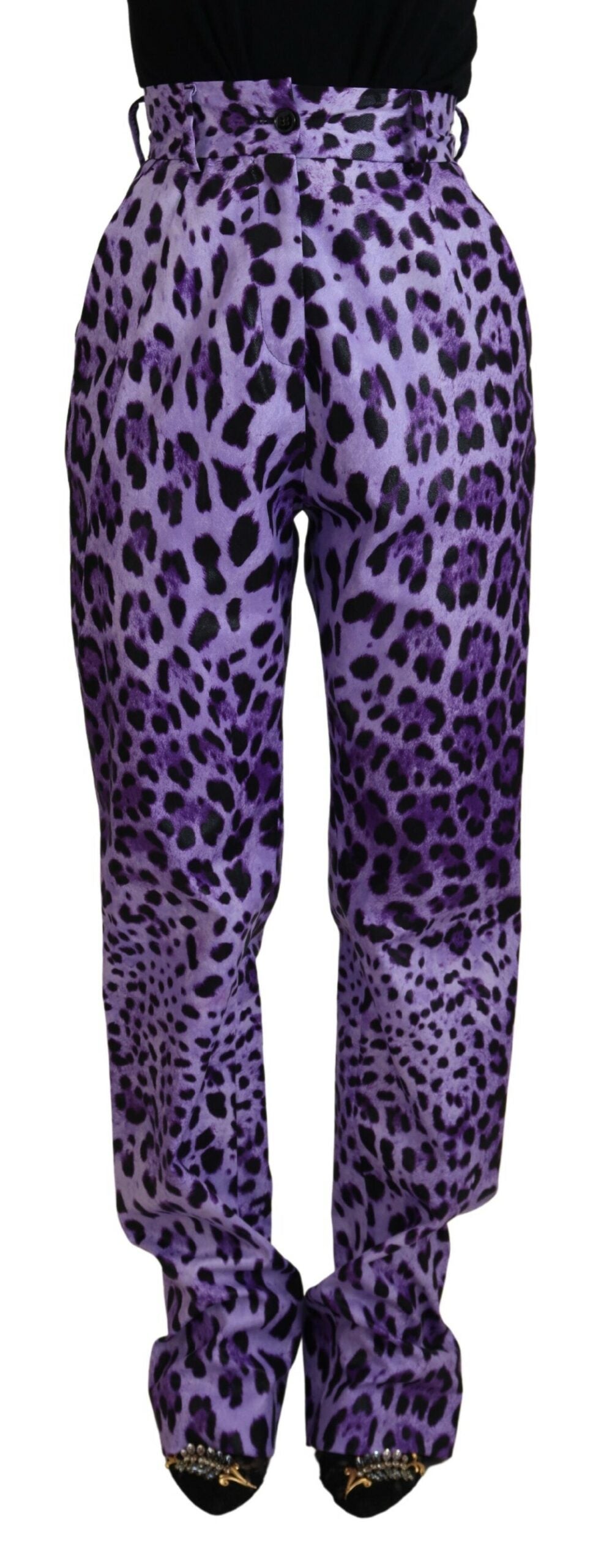 Paarse luipaardprint hoge taille broek
