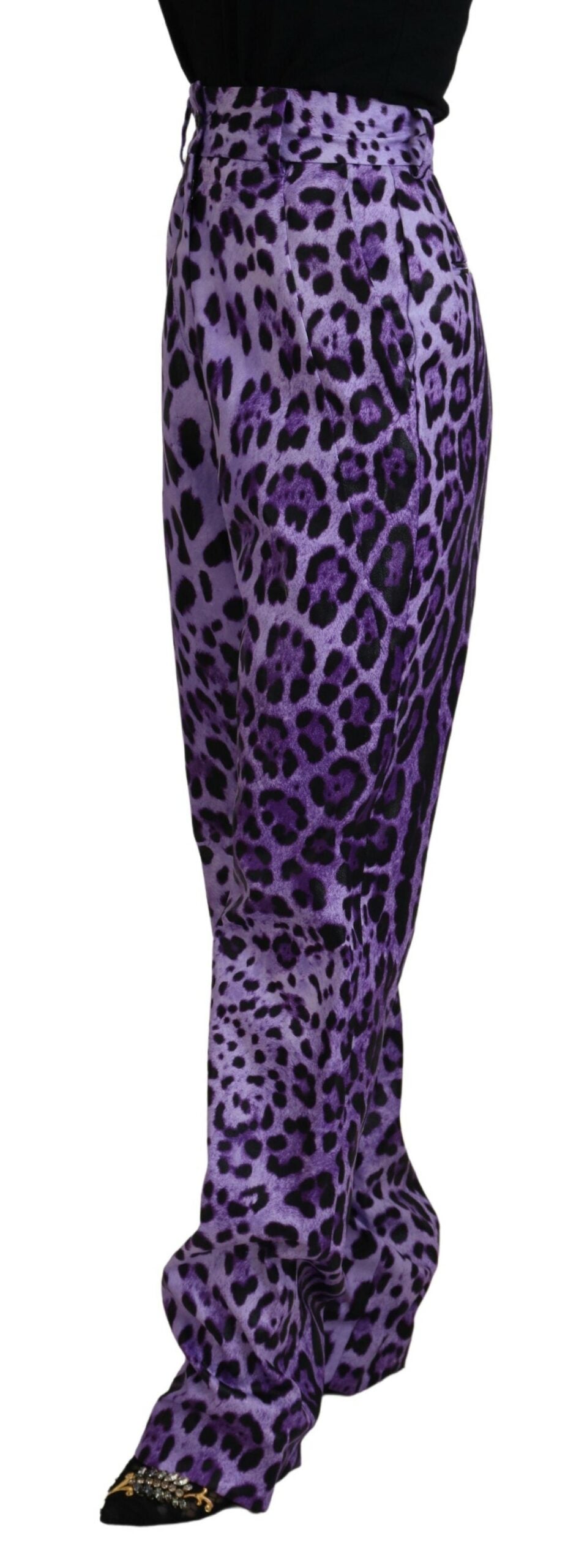 Paarse luipaardprint hoge taille broek