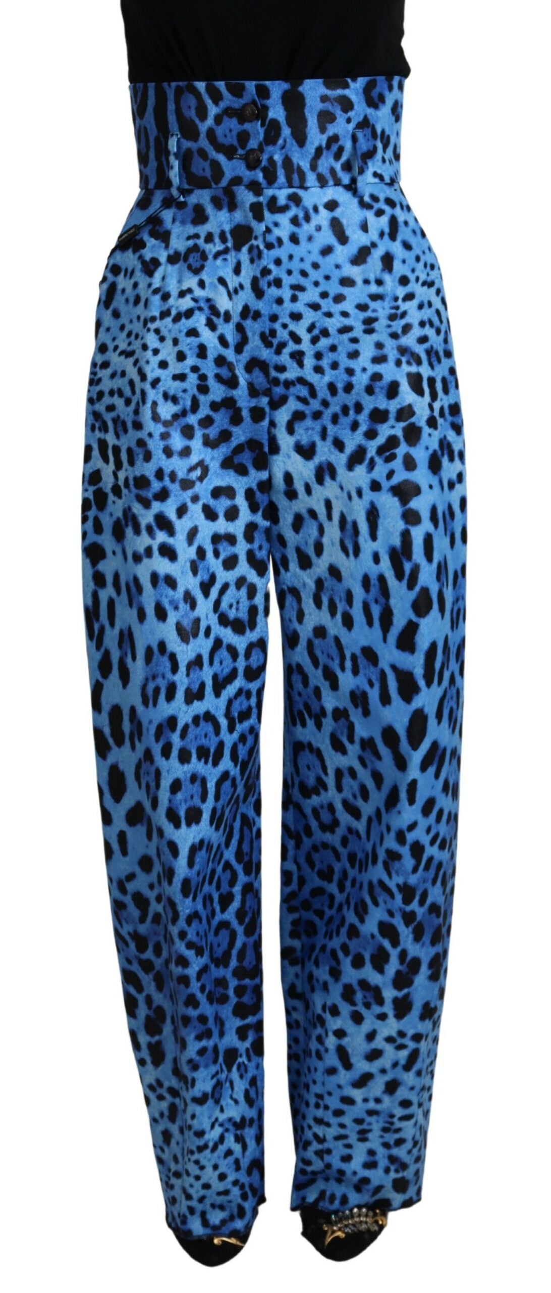 Blauwe luipaardprint hoge taille broek