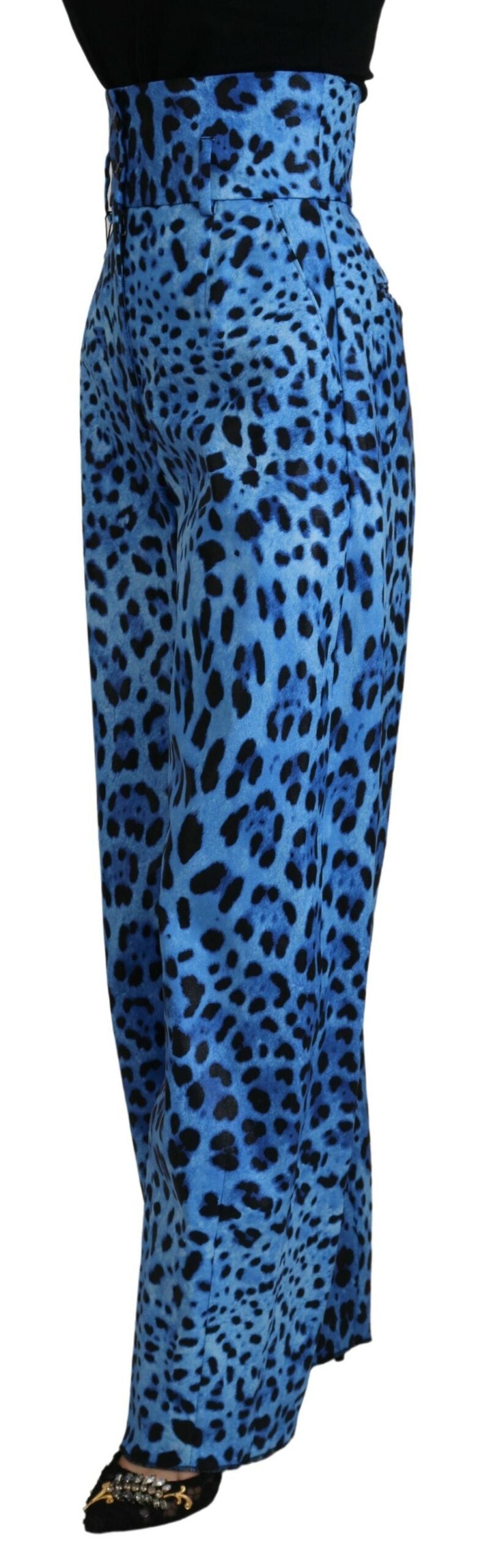 Blauwe luipaardprint hoge taille broek
