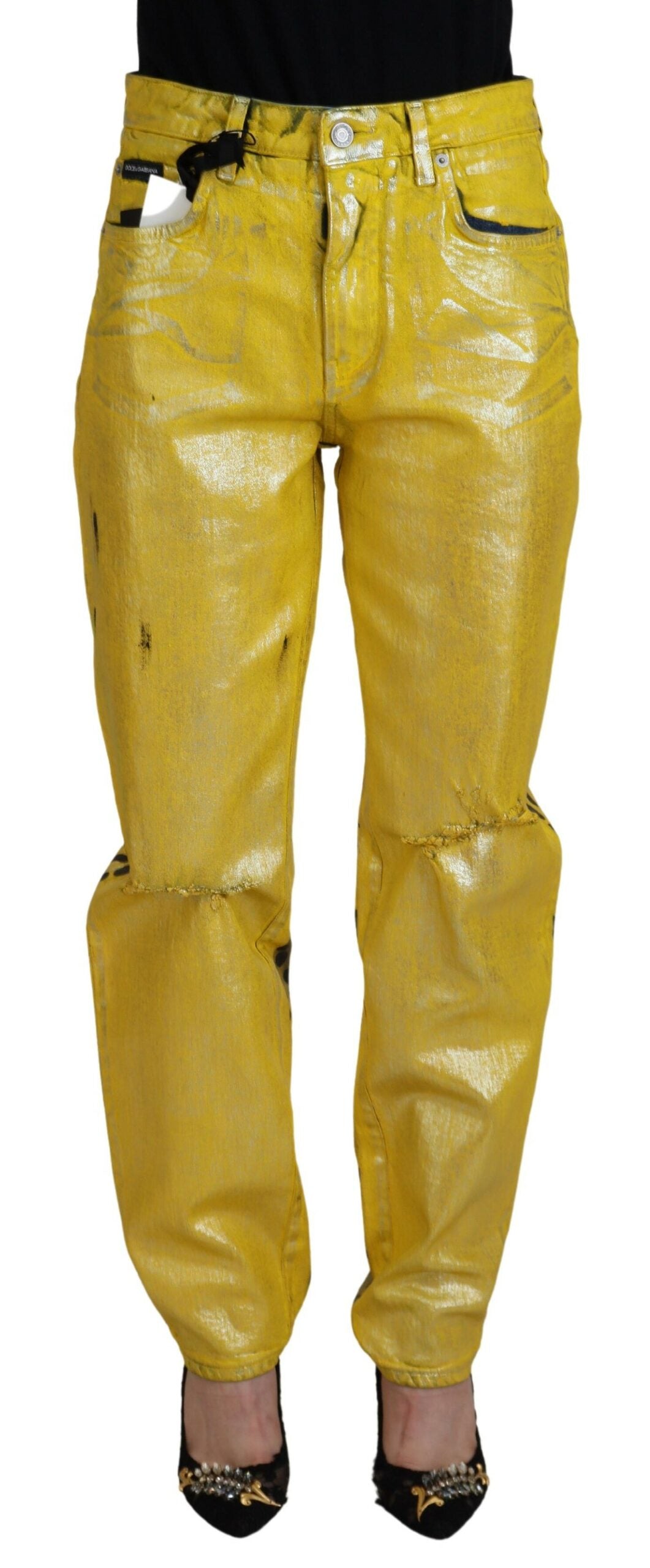 Gele luipaardkatoenen rechte denim jeans
