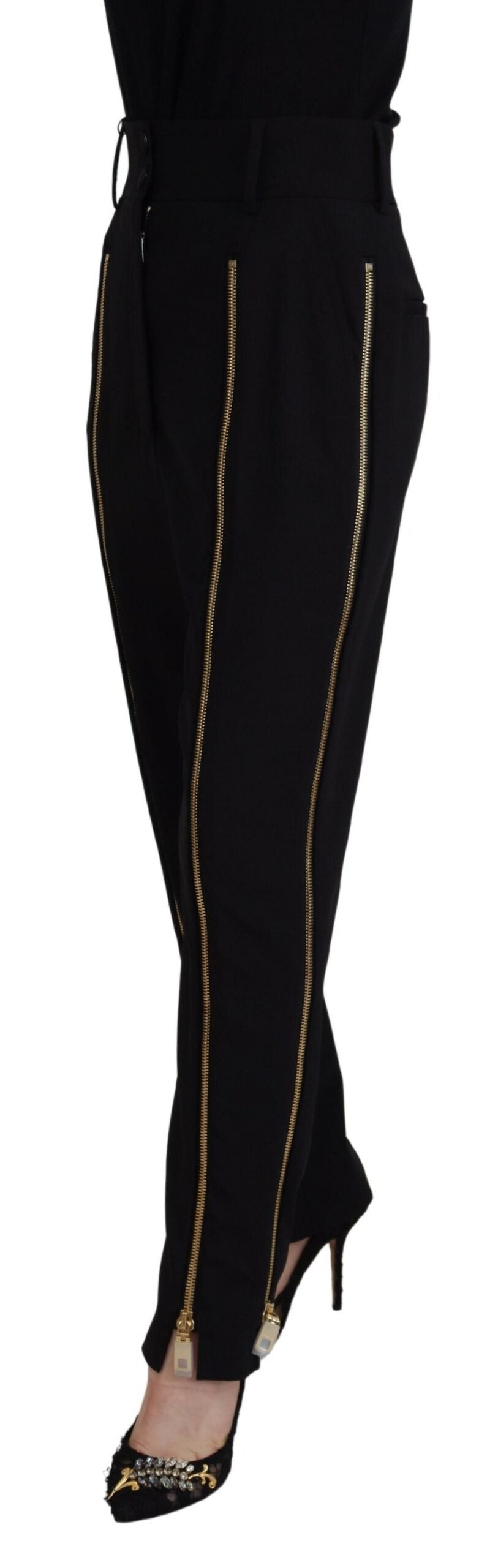 Zwarte wollen hoge taille taps toelopende broek