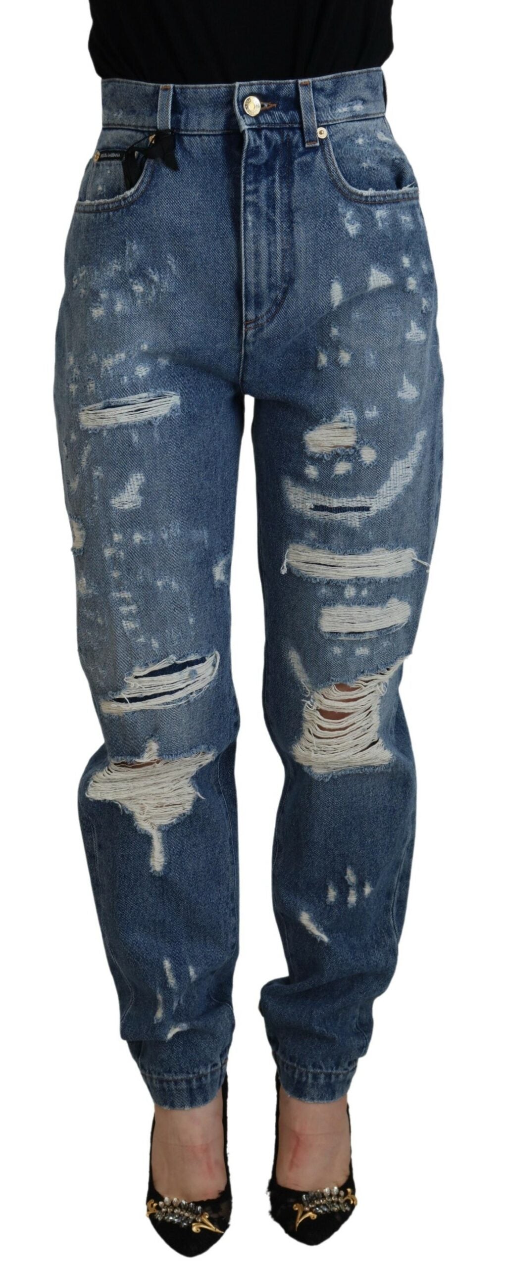 Blauwe gescheurde skinny denim katoenen jeans