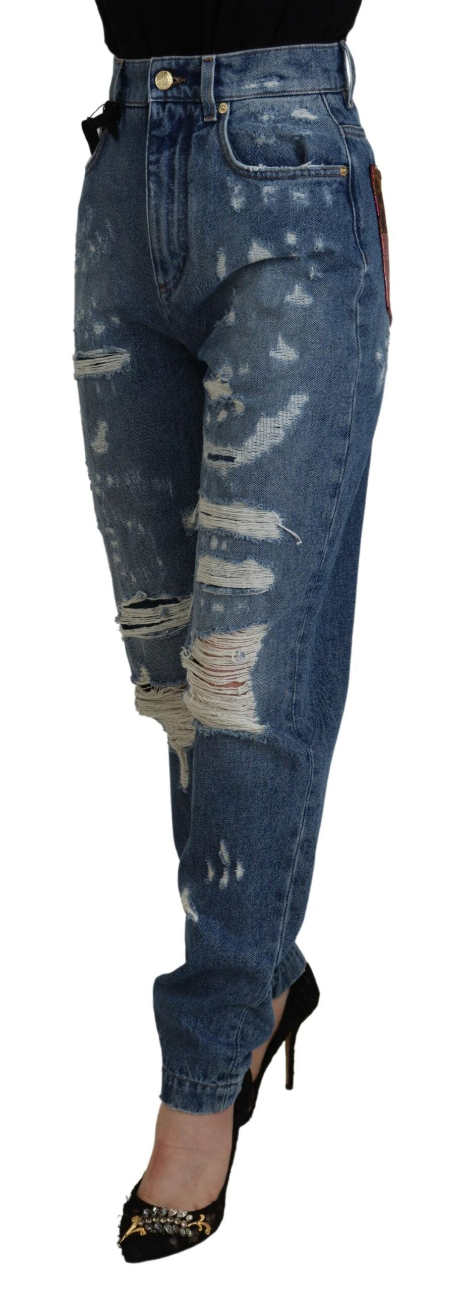 Blauwe gescheurde skinny denim katoenen jeans