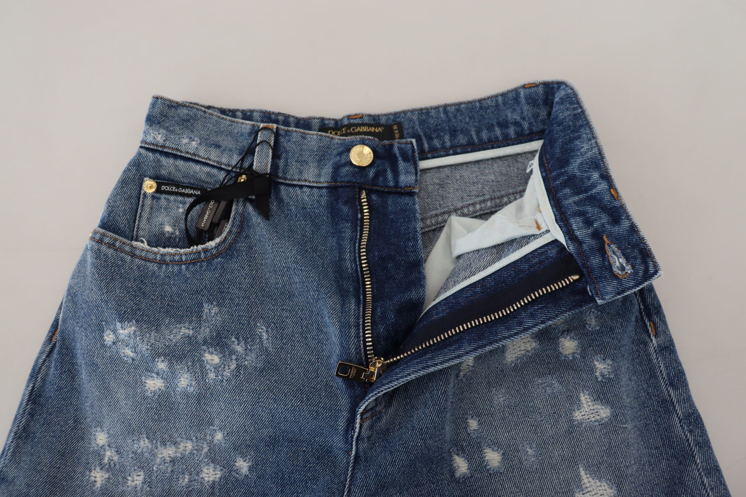 Blauwe gescheurde skinny denim katoenen jeans