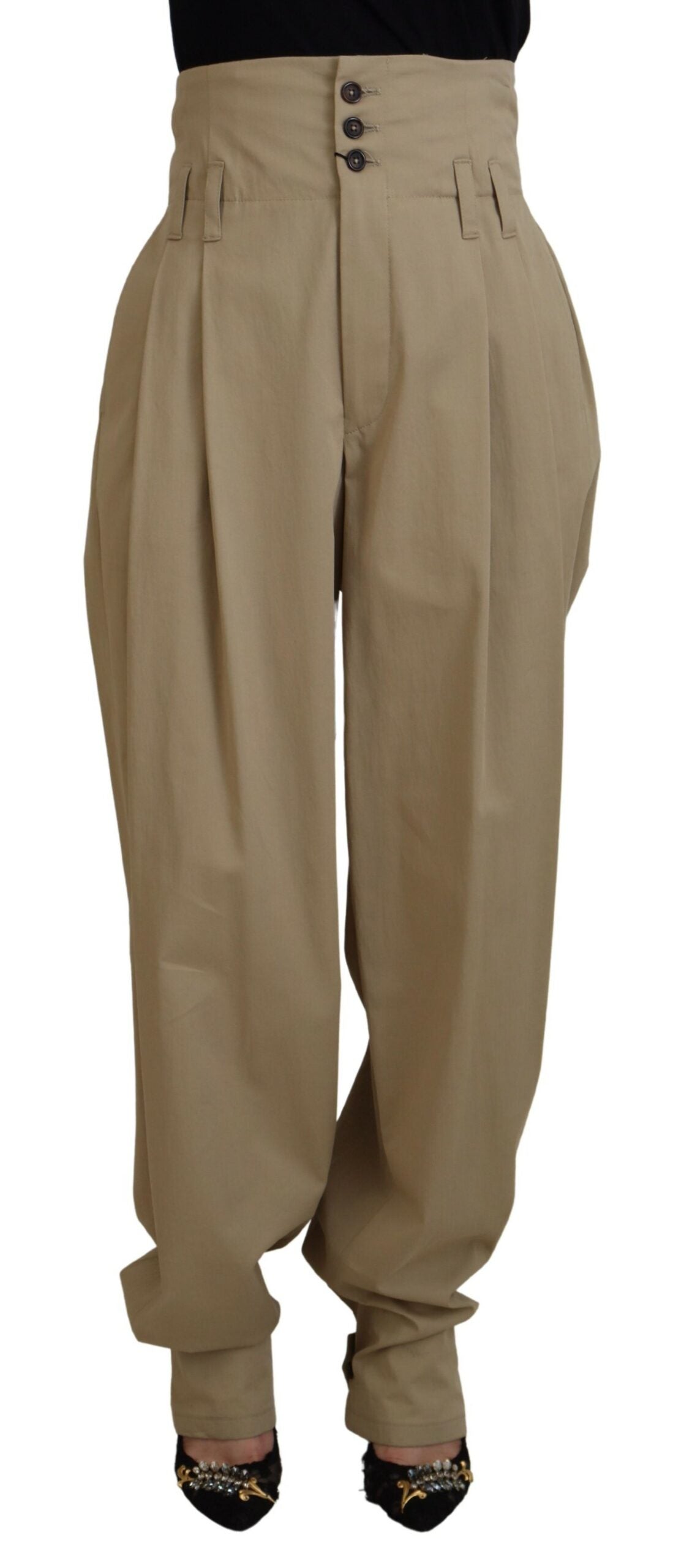 Bruine katoenen hoge taille taps toelopende broek