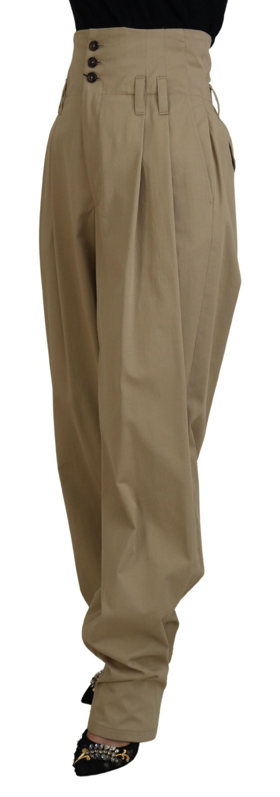 Bruine katoenen hoge taille taps toelopende broek