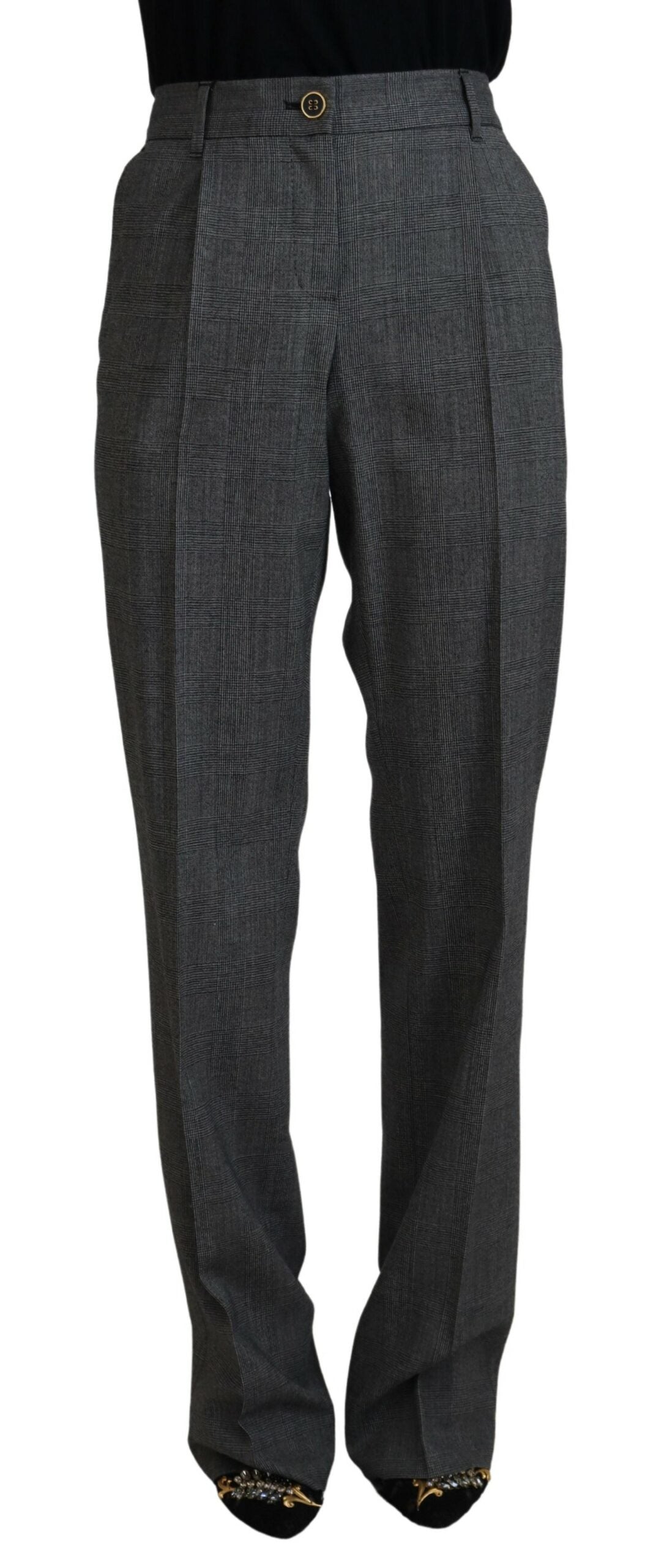 Grijze wollen broek met hoge taille voor dames