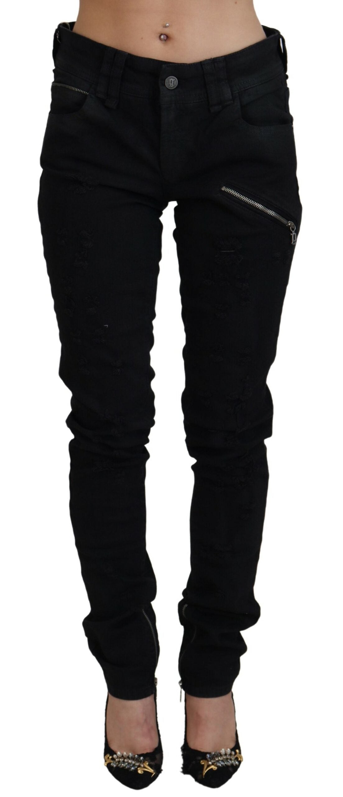 Zwarte katoenen skinny jeans met middelhoge taille en slim fit