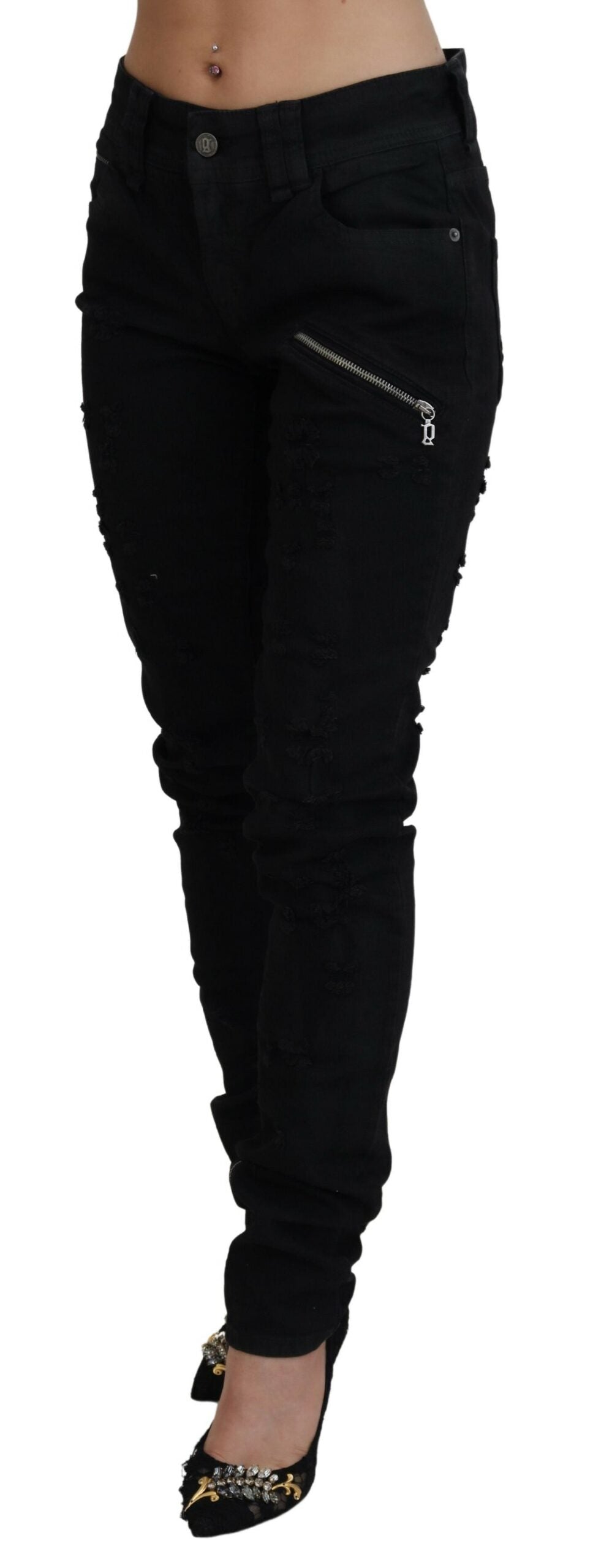 Zwarte katoenen skinny jeans met middelhoge taille en slim fit