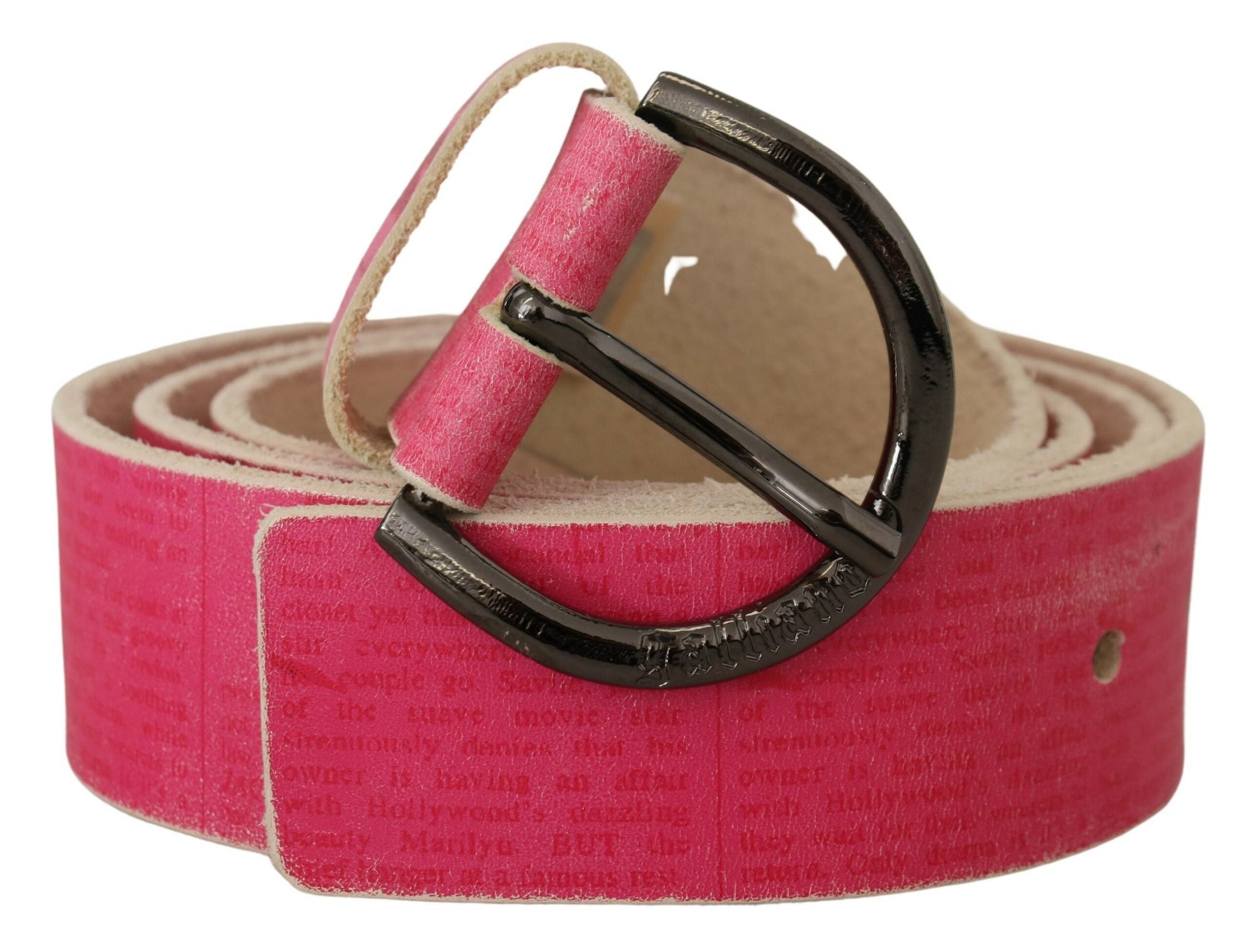 Roze leren riem met ronde gesp en letterlogo