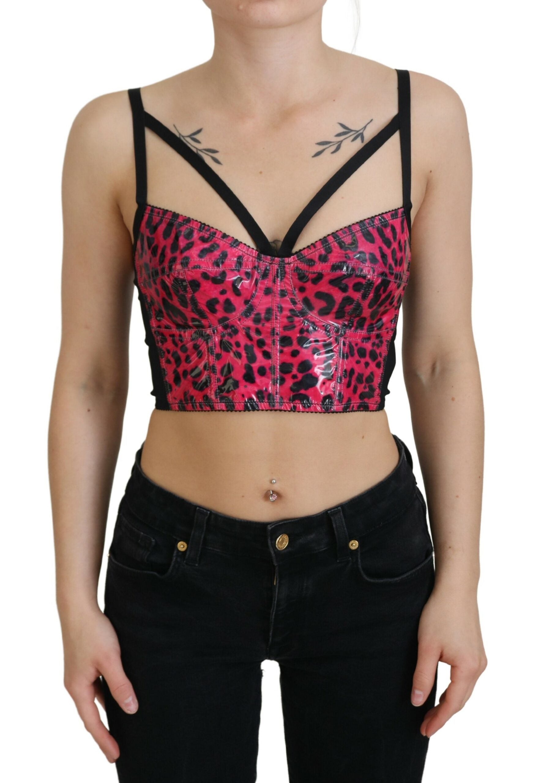Roze luipaardprint cropped bustier korset top