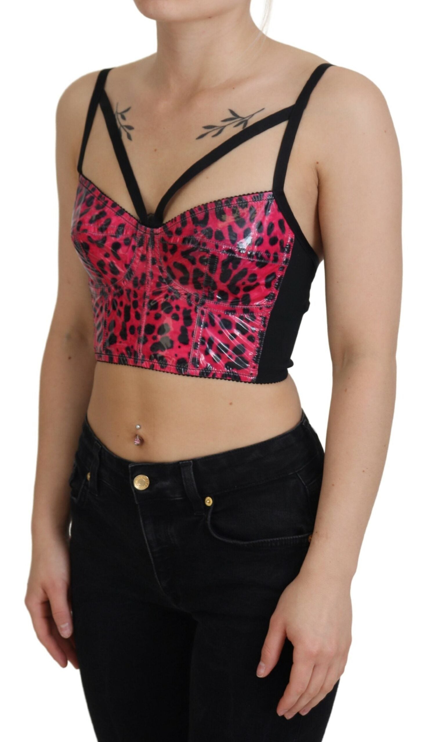 Roze luipaardprint cropped bustier korset top