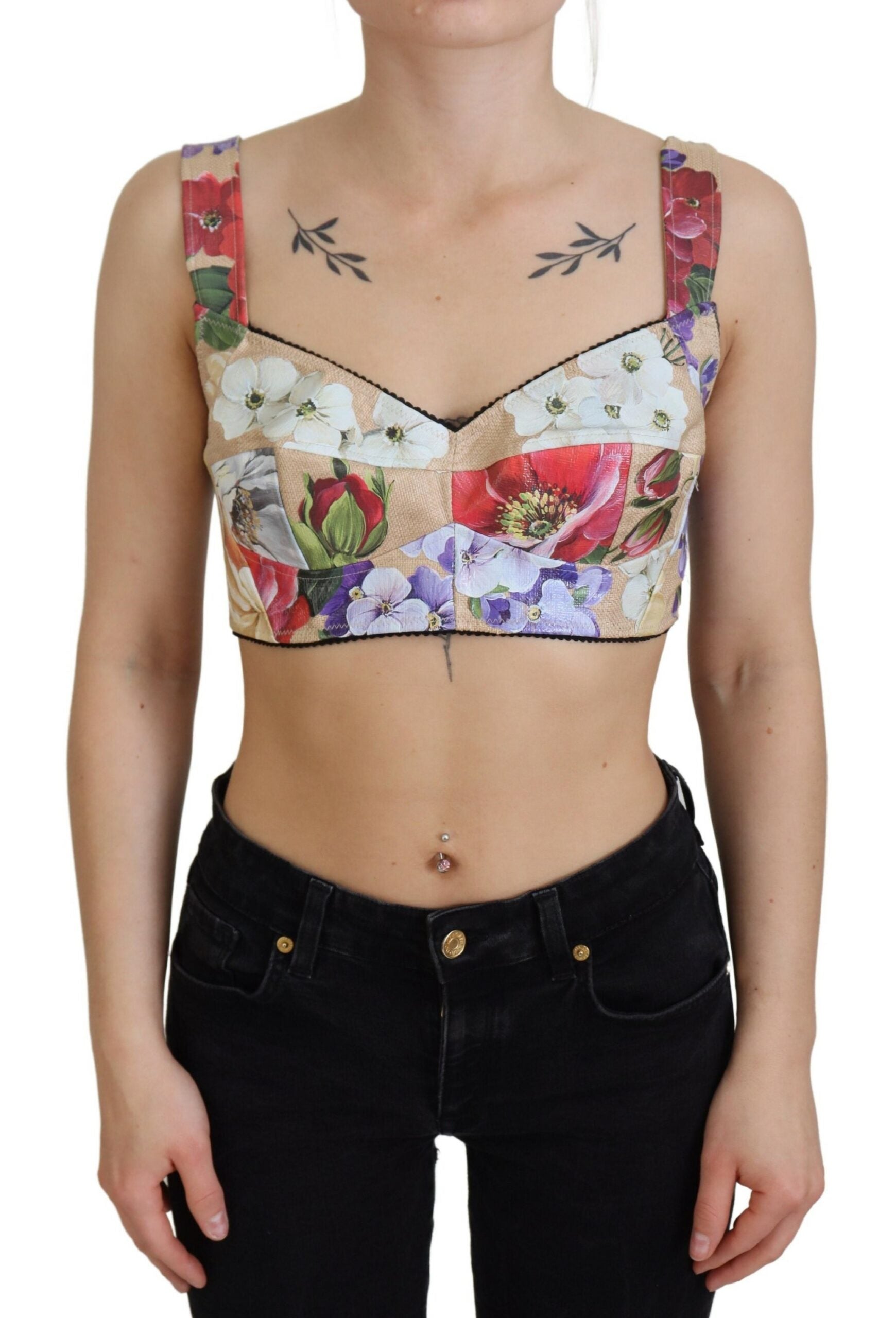 Veelkleurige bloemen cropped bustier korset top