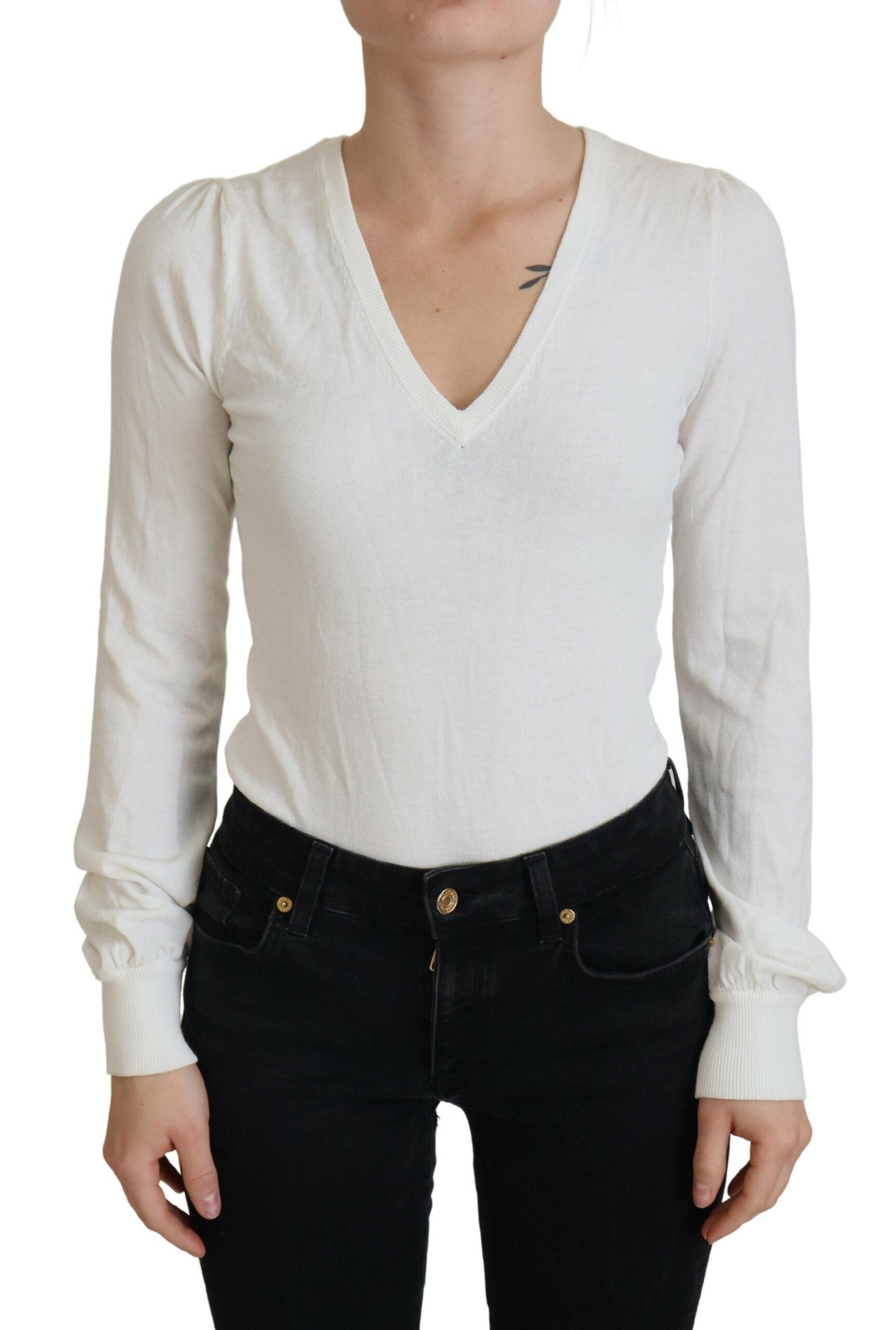 Ivoor V-hals lange mouwen dames blouse top