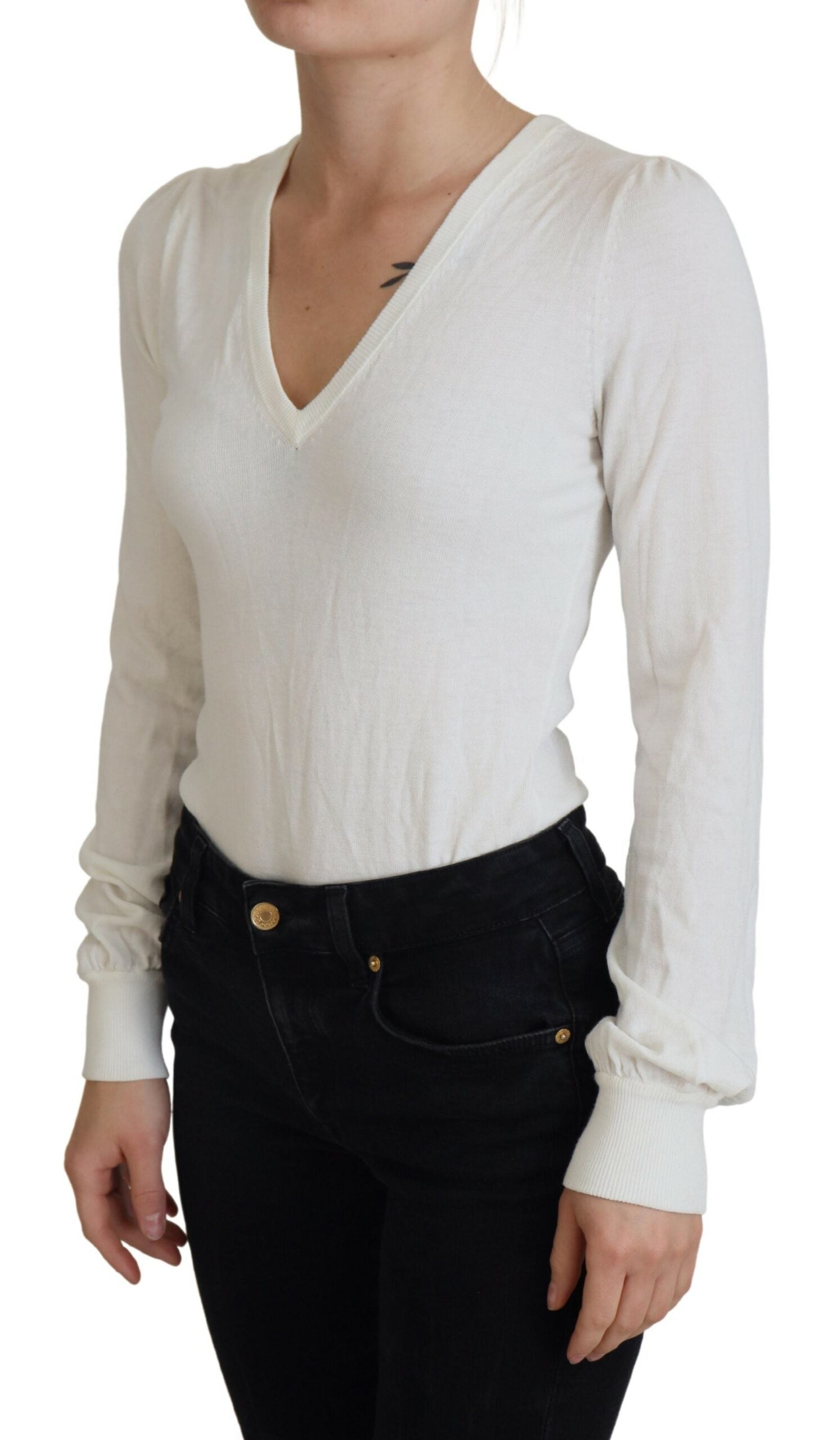Ivoor V-hals lange mouwen dames blouse top