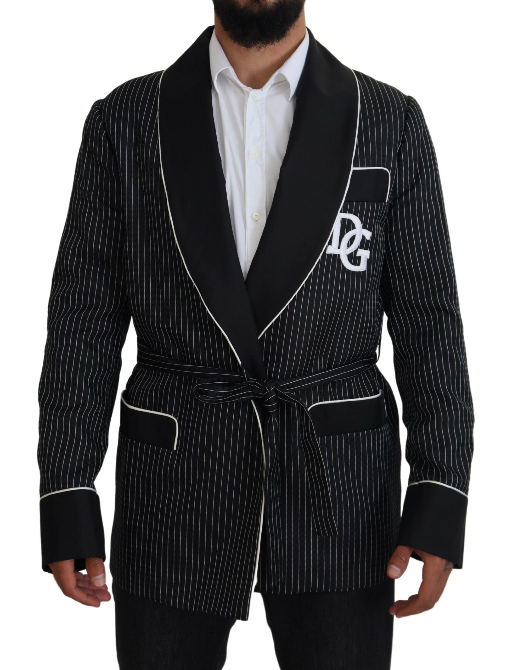 Мъжко сако с райета DG Patch Jacket черно-блейзър