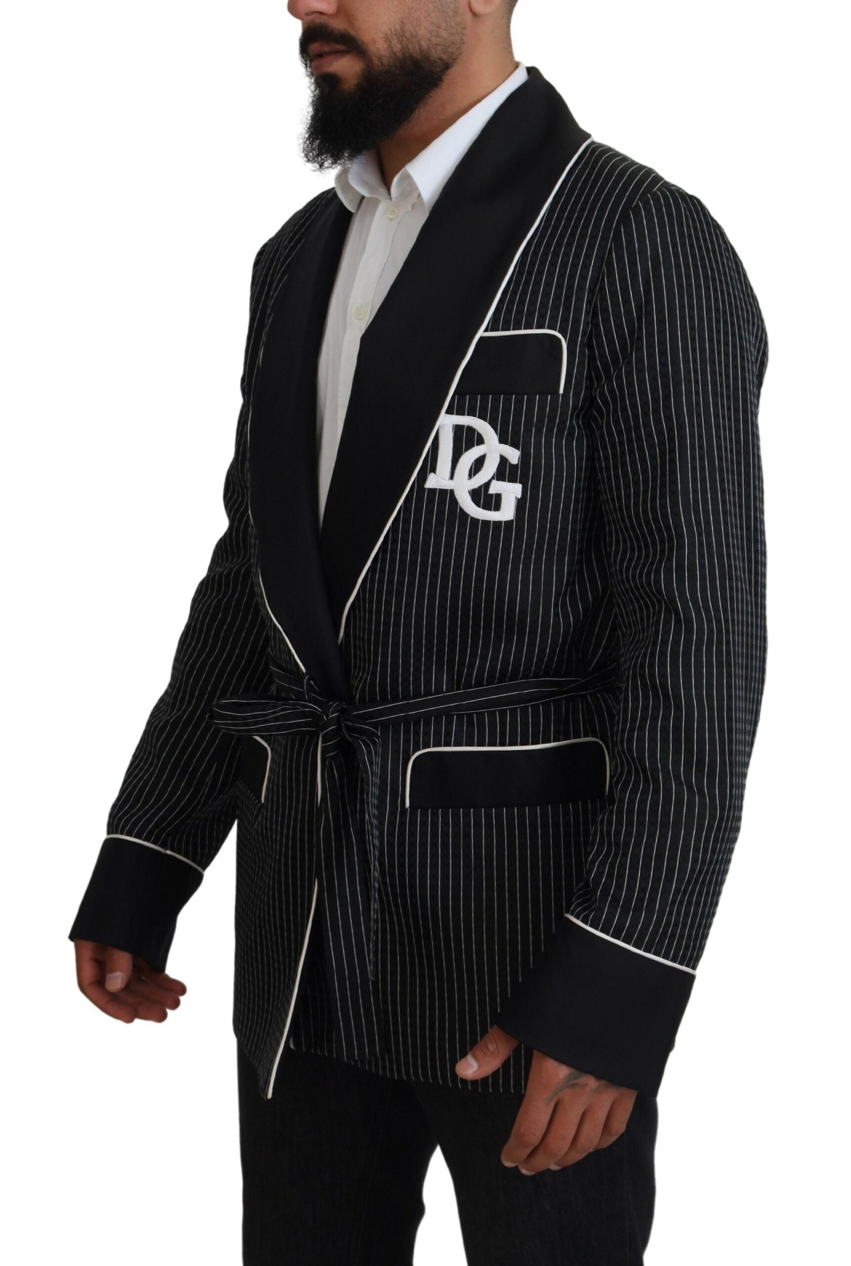 Мъжко сако с райета DG Patch Jacket черно-блейзър