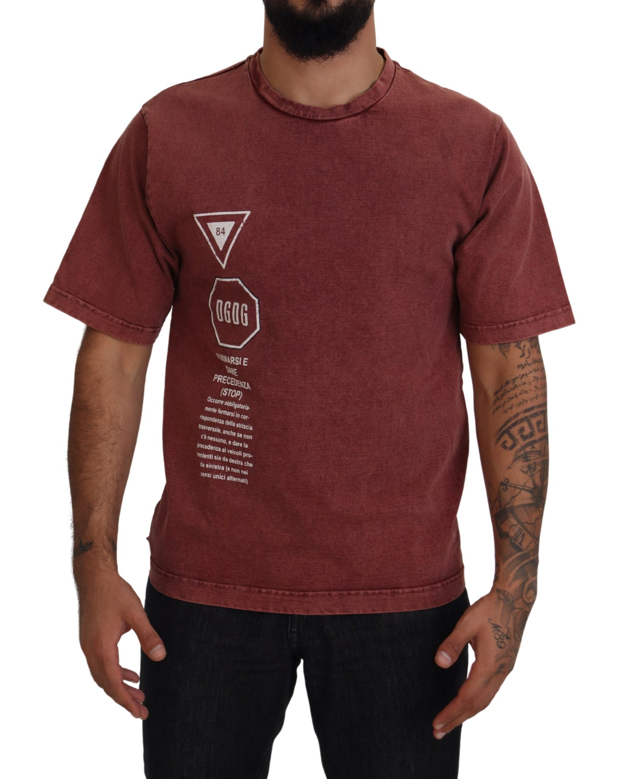 Kastanjebruine print ronde hals korte mouwen T-shirt