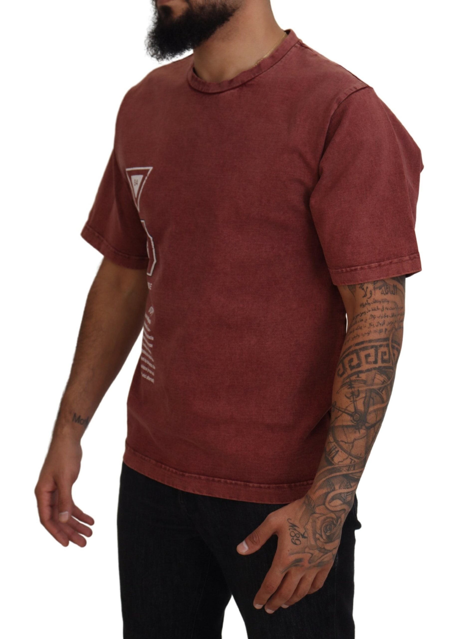 Kastanjebruine print ronde hals korte mouwen T-shirt