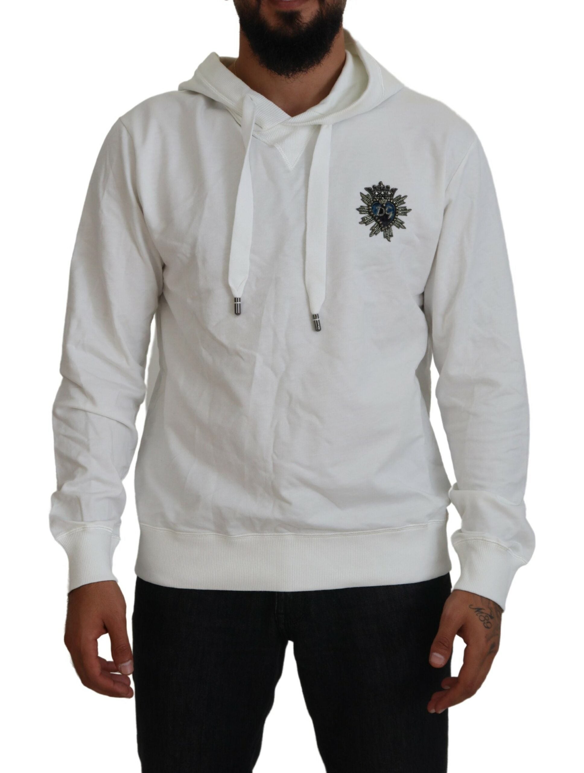 Witte katoenen hoodie met capuchon en logo