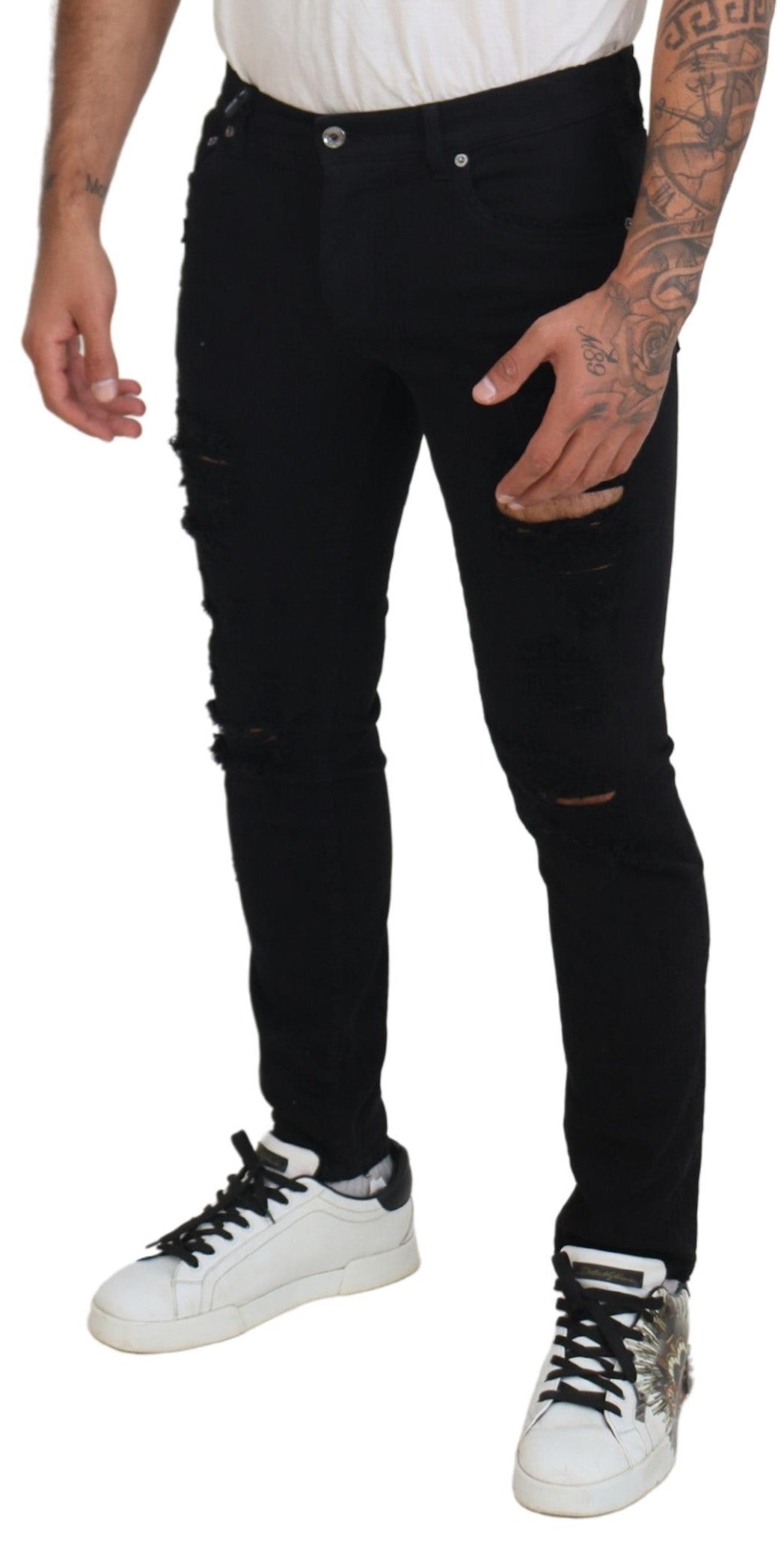 Черни дънки Slim Fit от дрипав деним