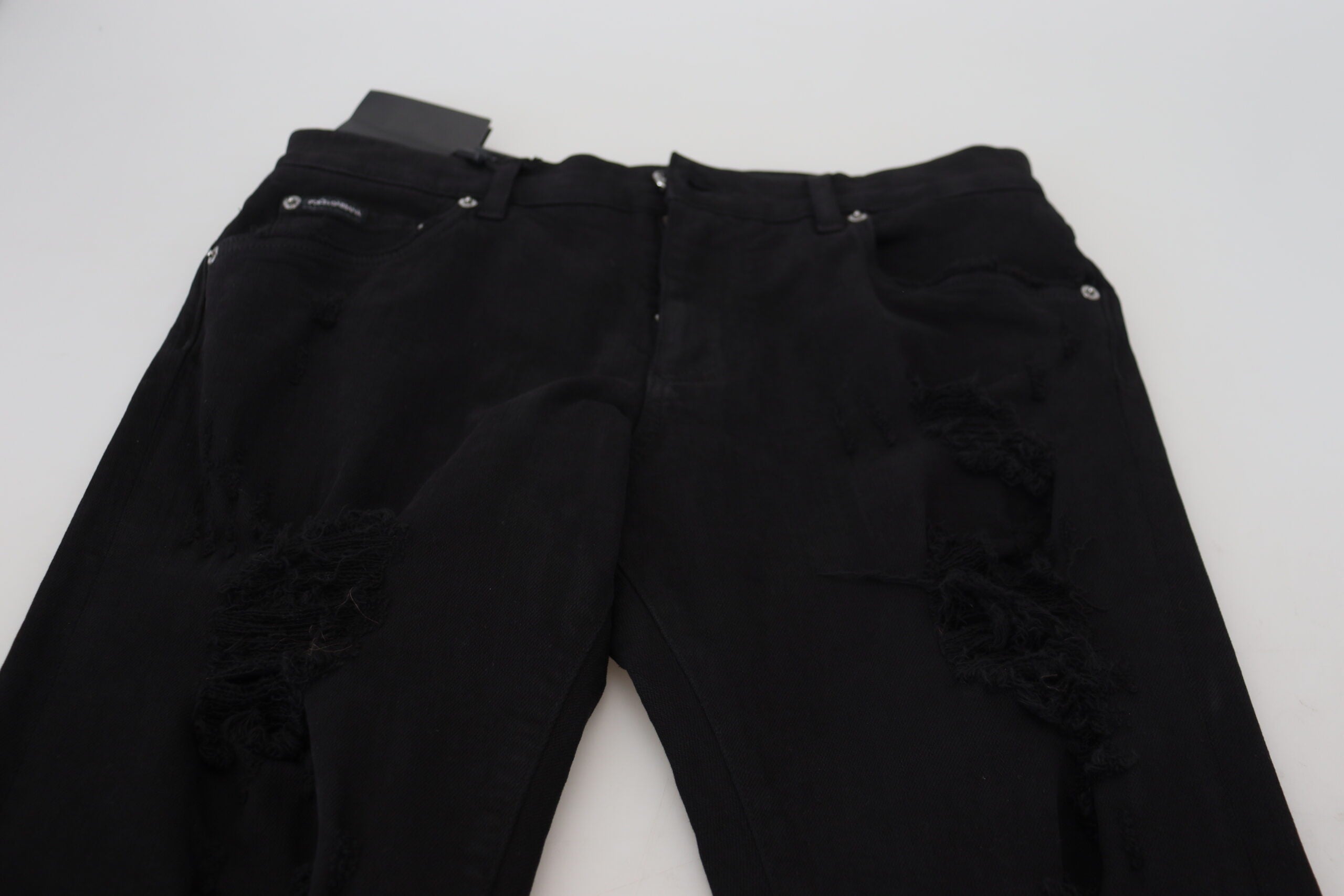 Черни дънки Slim Fit от дрипав деним