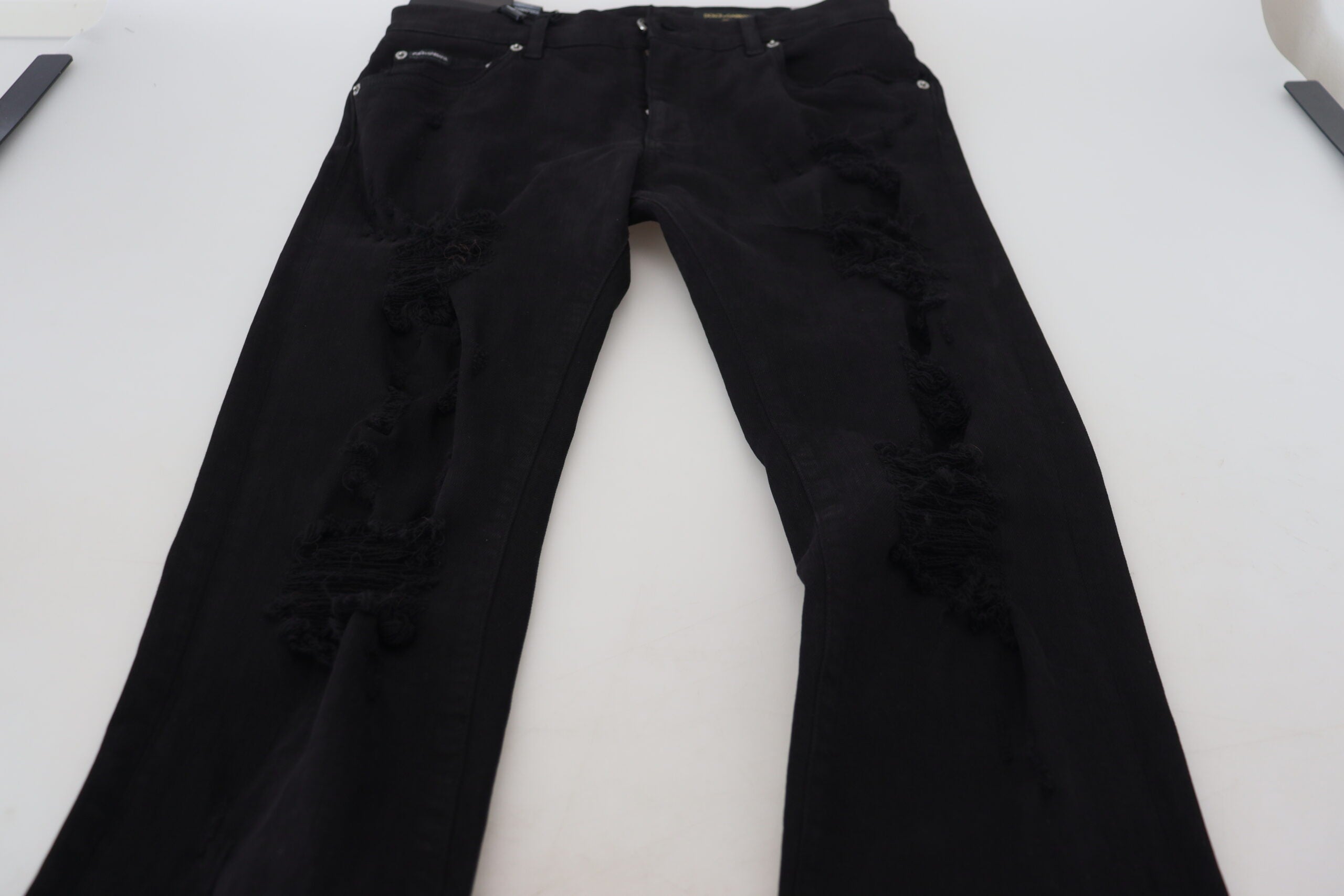 Черни дънки Slim Fit от дрипав деним